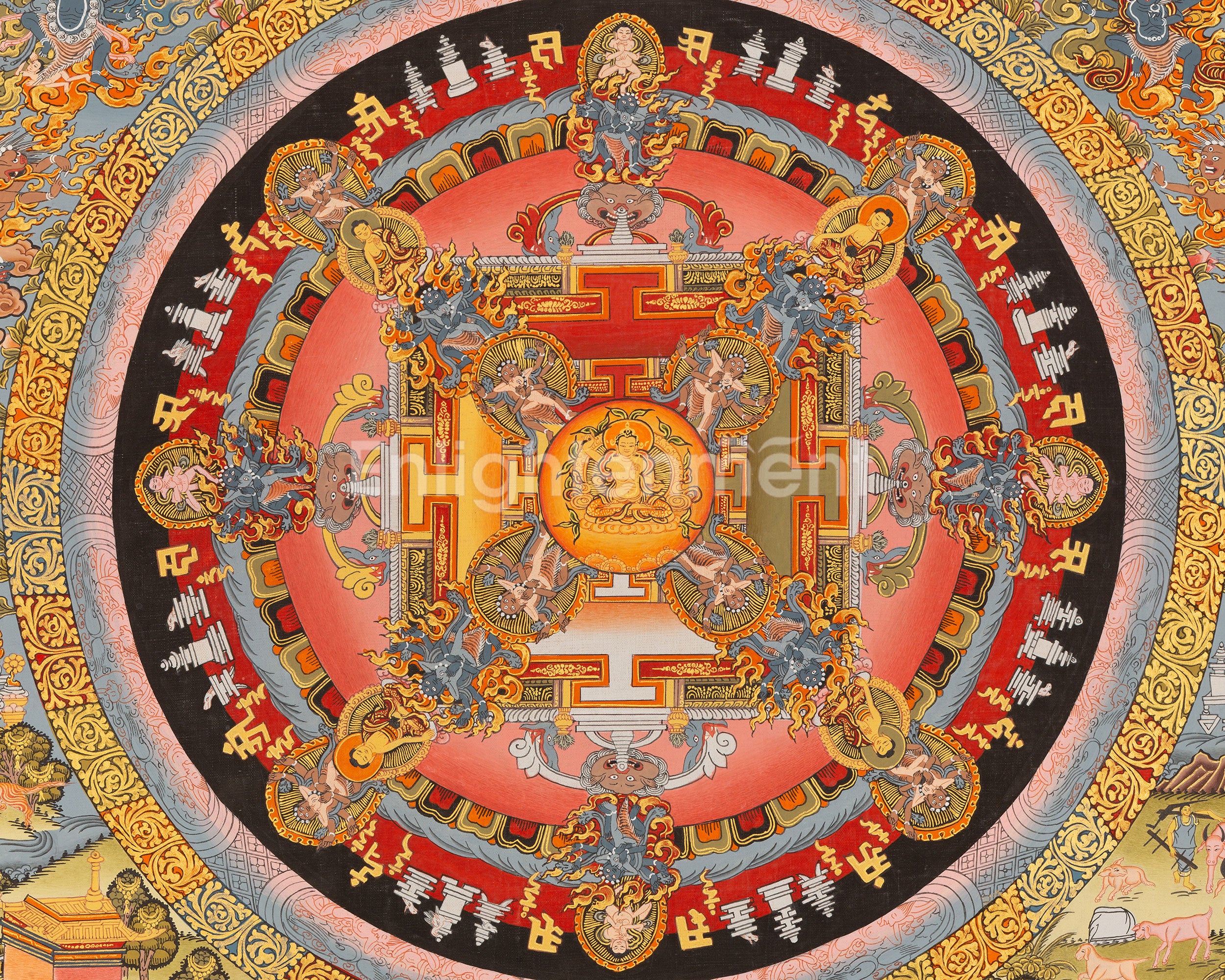 Traditional Mandala Art | Manjushri Thangka | Bodhisattva of Wisdom & Compassion