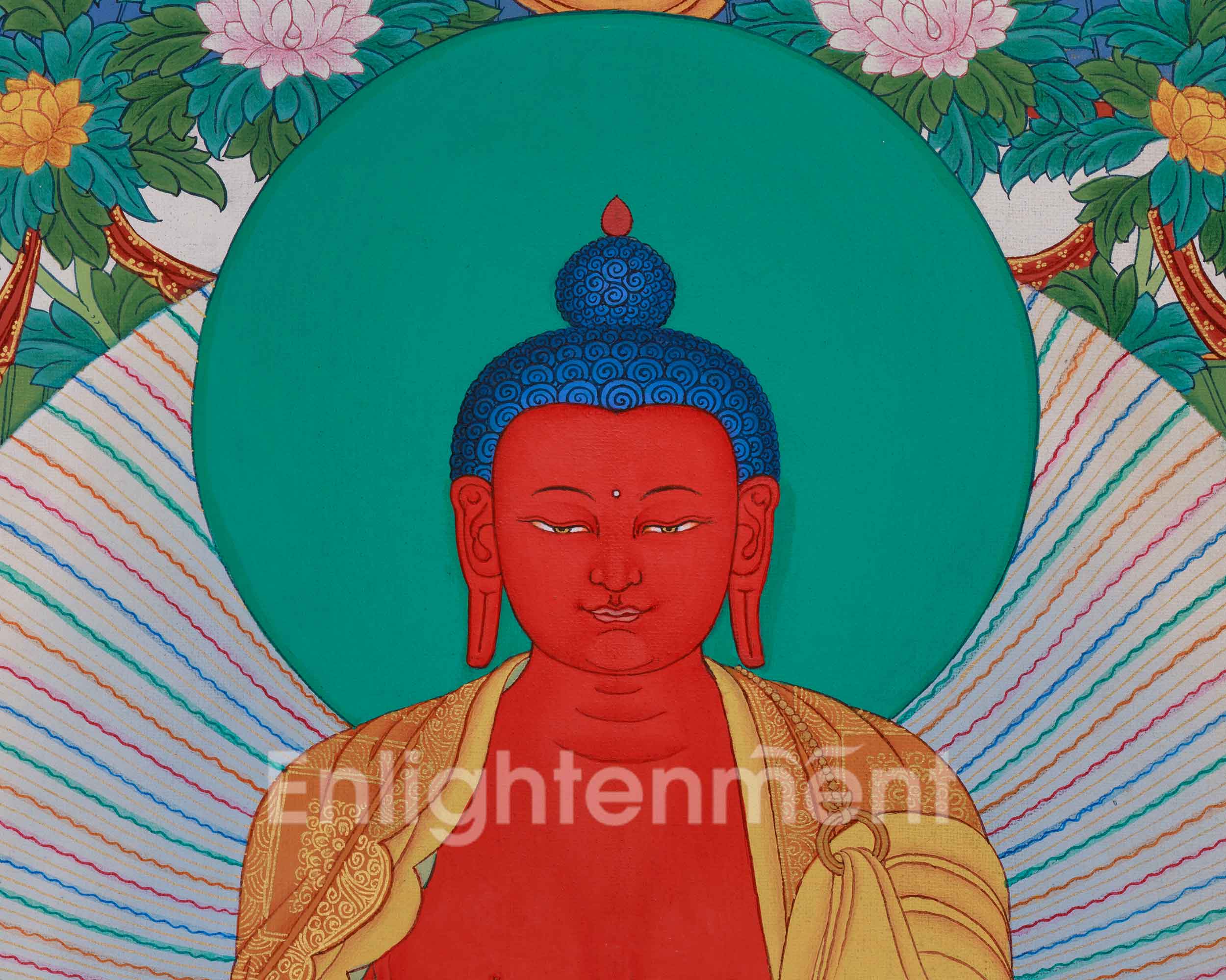 Himalayan Amitabha Singham Thangka | Pure Land Blessings
