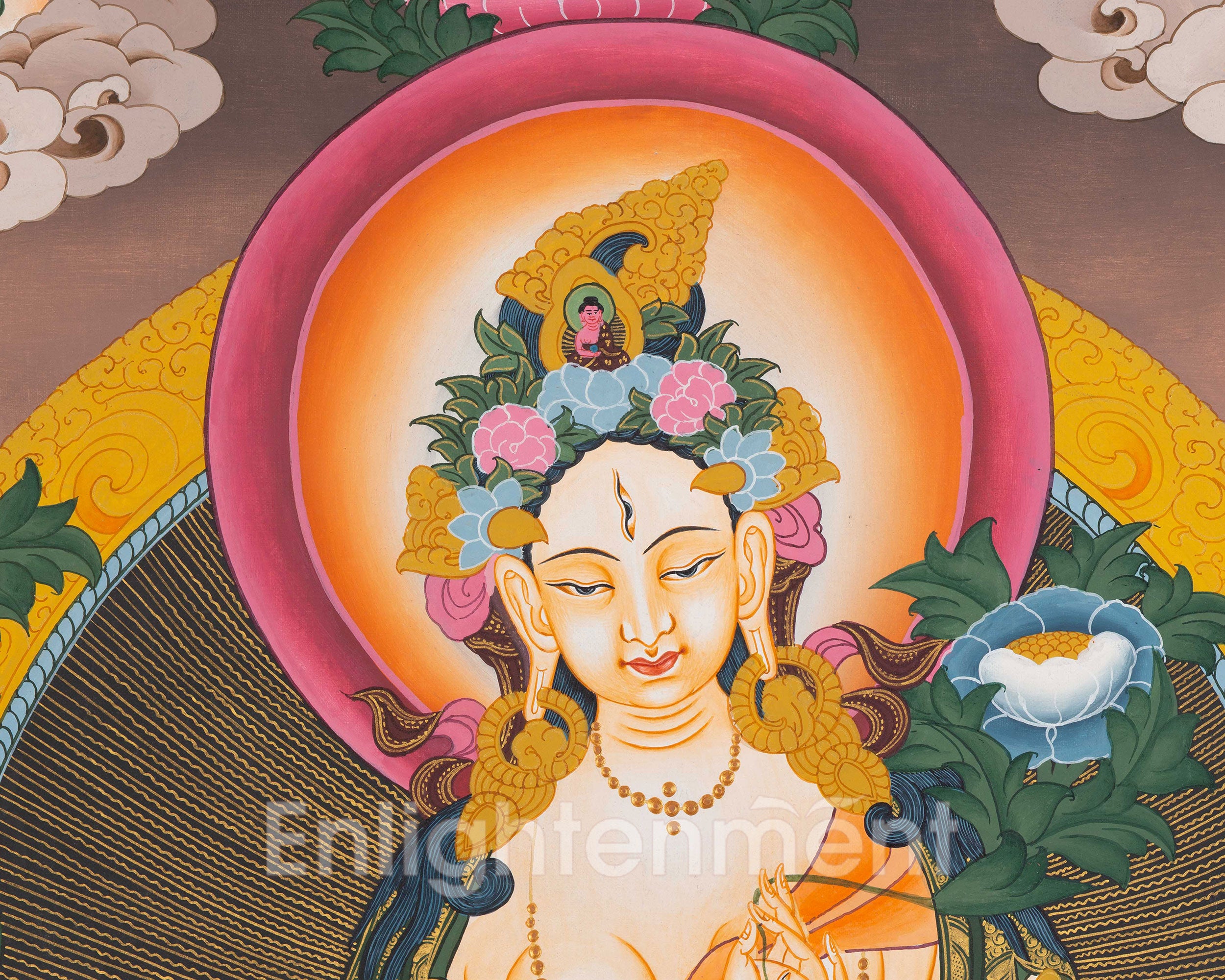 Tibetan Buddhist Goddess White Tara Thangka | Healing Deity and Protector of Life