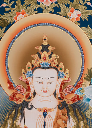 Compassionate Buddha Chenrezig (Avalokiteshvara) Thangka | Deity of Mercy, Wisdom & Enlightened Activity