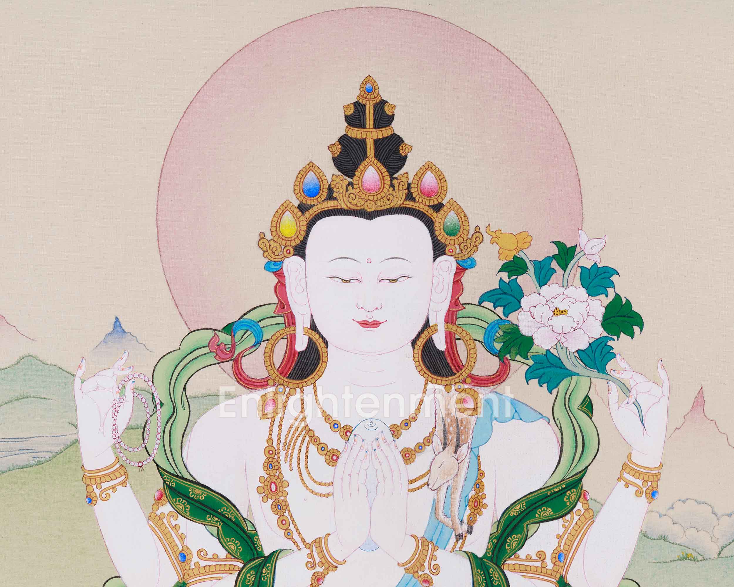 Hand-Painted Tibetan Buddha Chenrezig | Spiritual Guardian of Power and Compassion