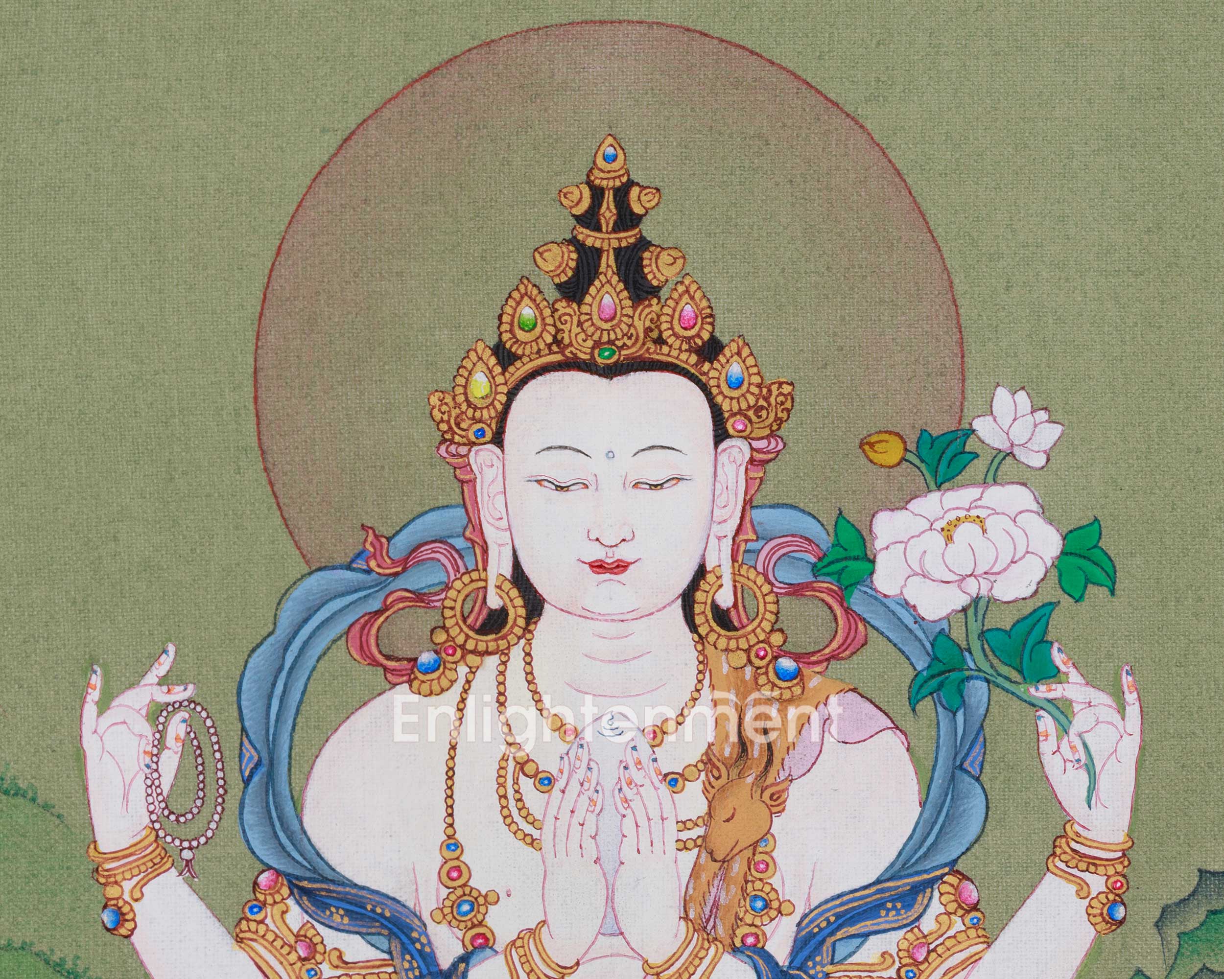 Traditional Four-Armed Avalokiteshvara Thangka | Chenrezig Painting