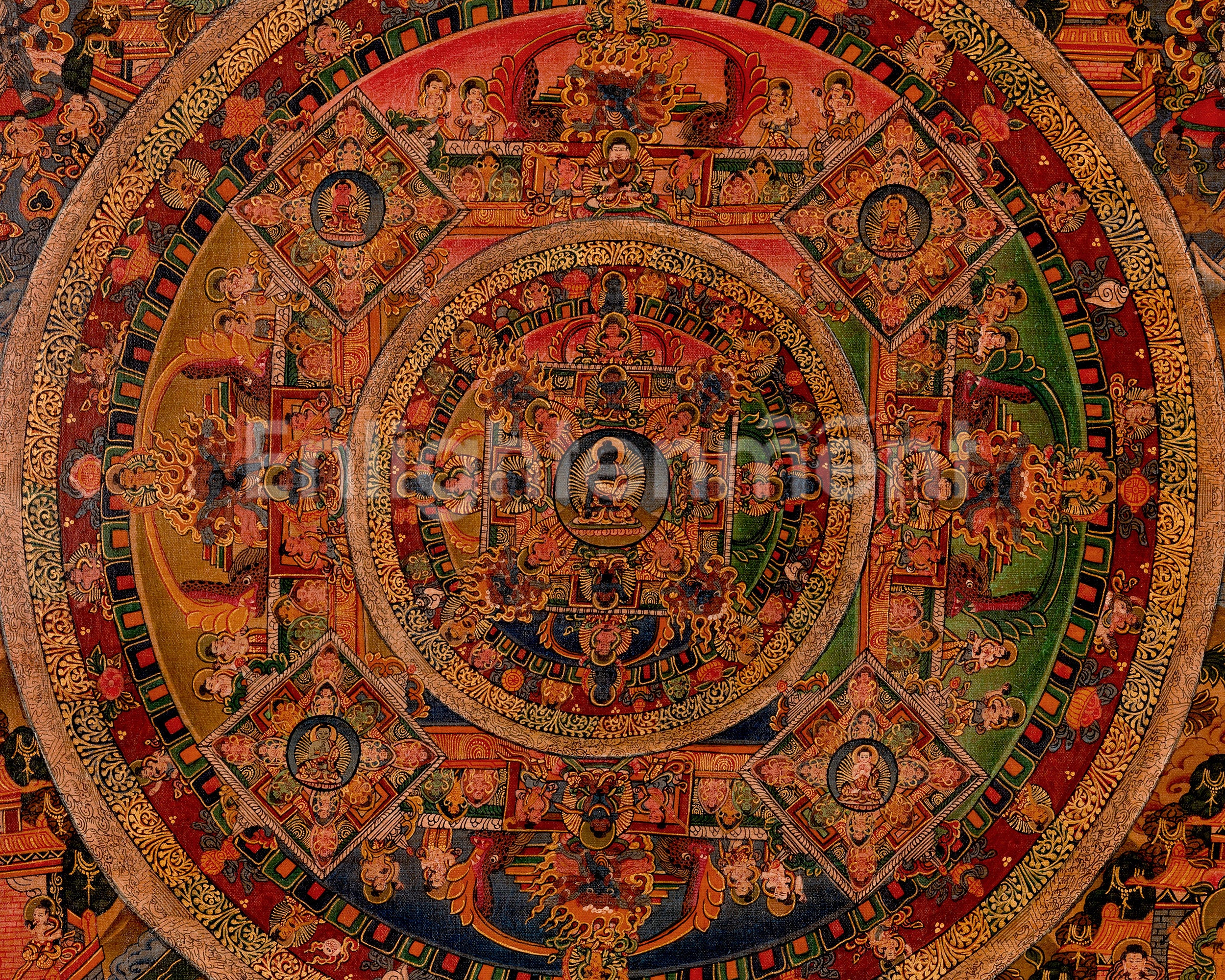 Oil Varnished Bhaisajyaguru Thangka | Traditional Medicine Buddha Mandala