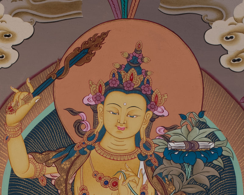 Manjushri Thanka | Tibetan Bodhisattva with Flaming Sword of Wisdom