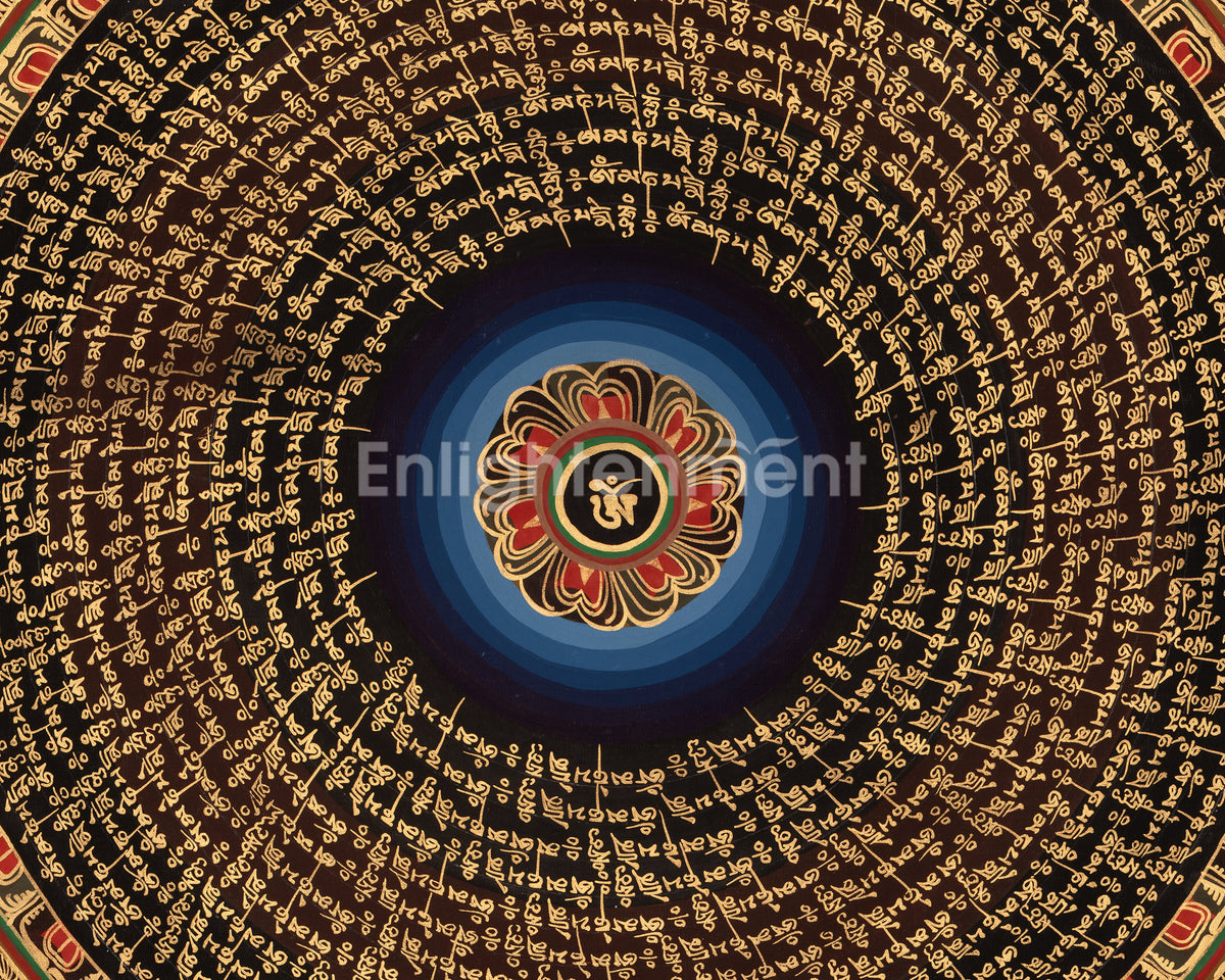 Mantra Mandala Tibetan Artwork | Sacred Tibetan Buddhist Thangka | Meditation Altar
