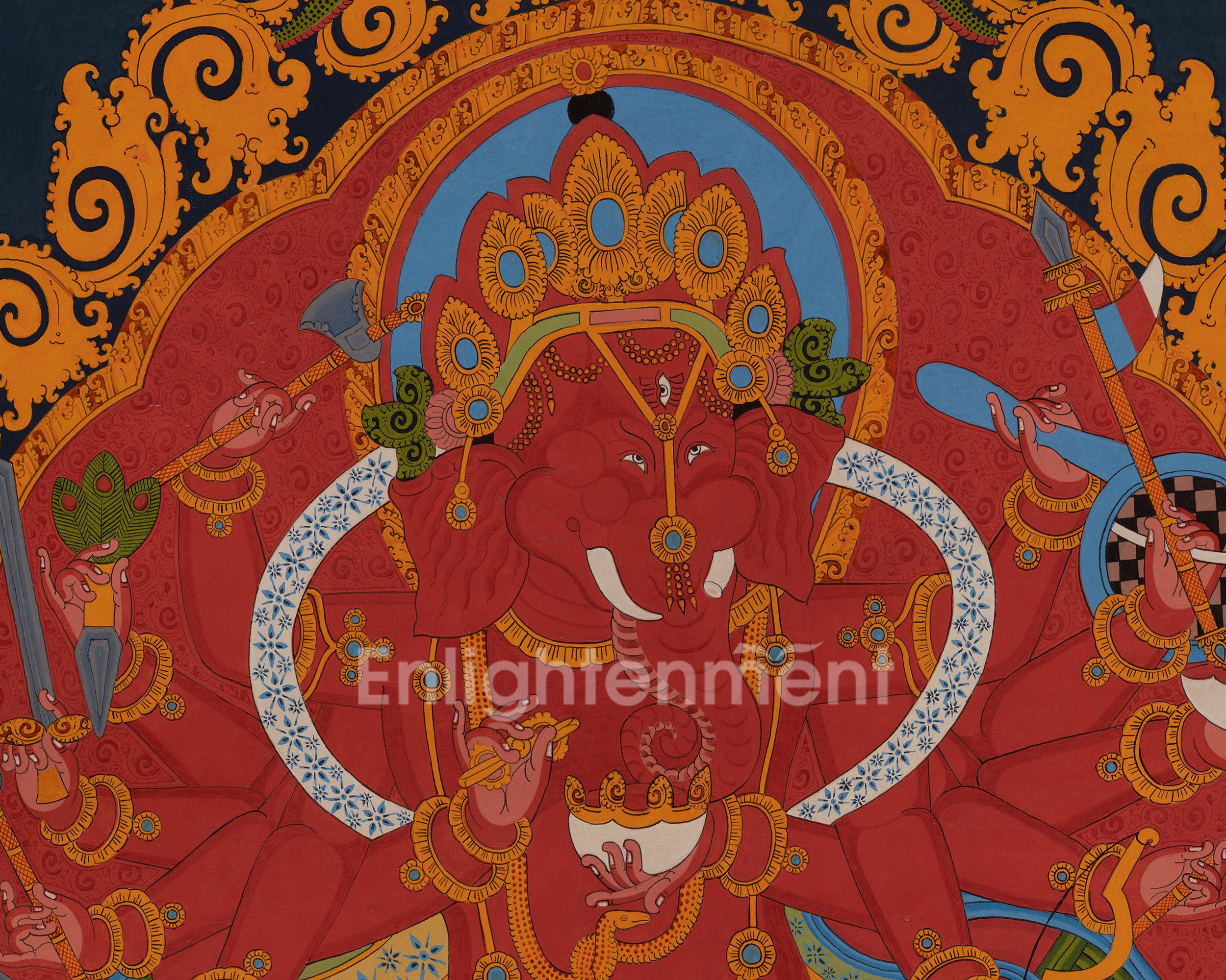 Multi-armed Ganesha Thangka | Embodiment of Intelligence and Wisdom