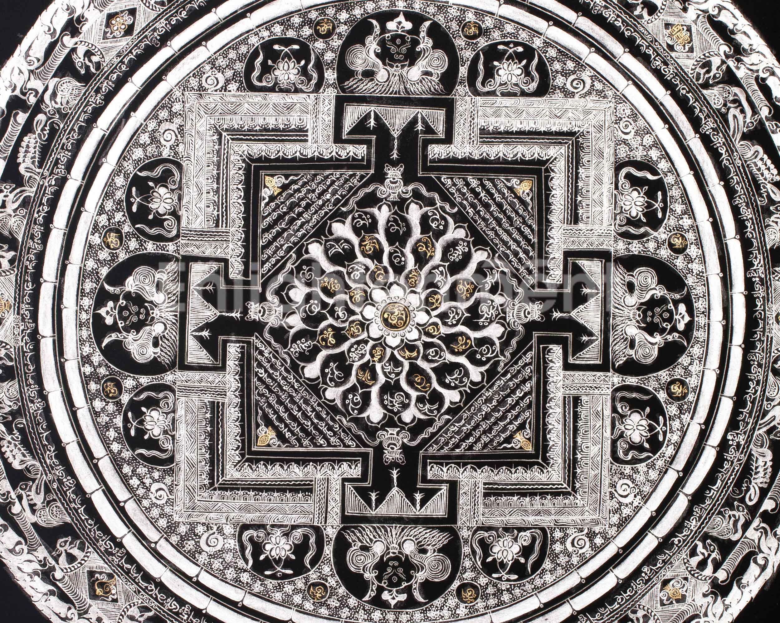 Silver Mantra Mandala Painting | Hand-Painted Mandala for Meditation