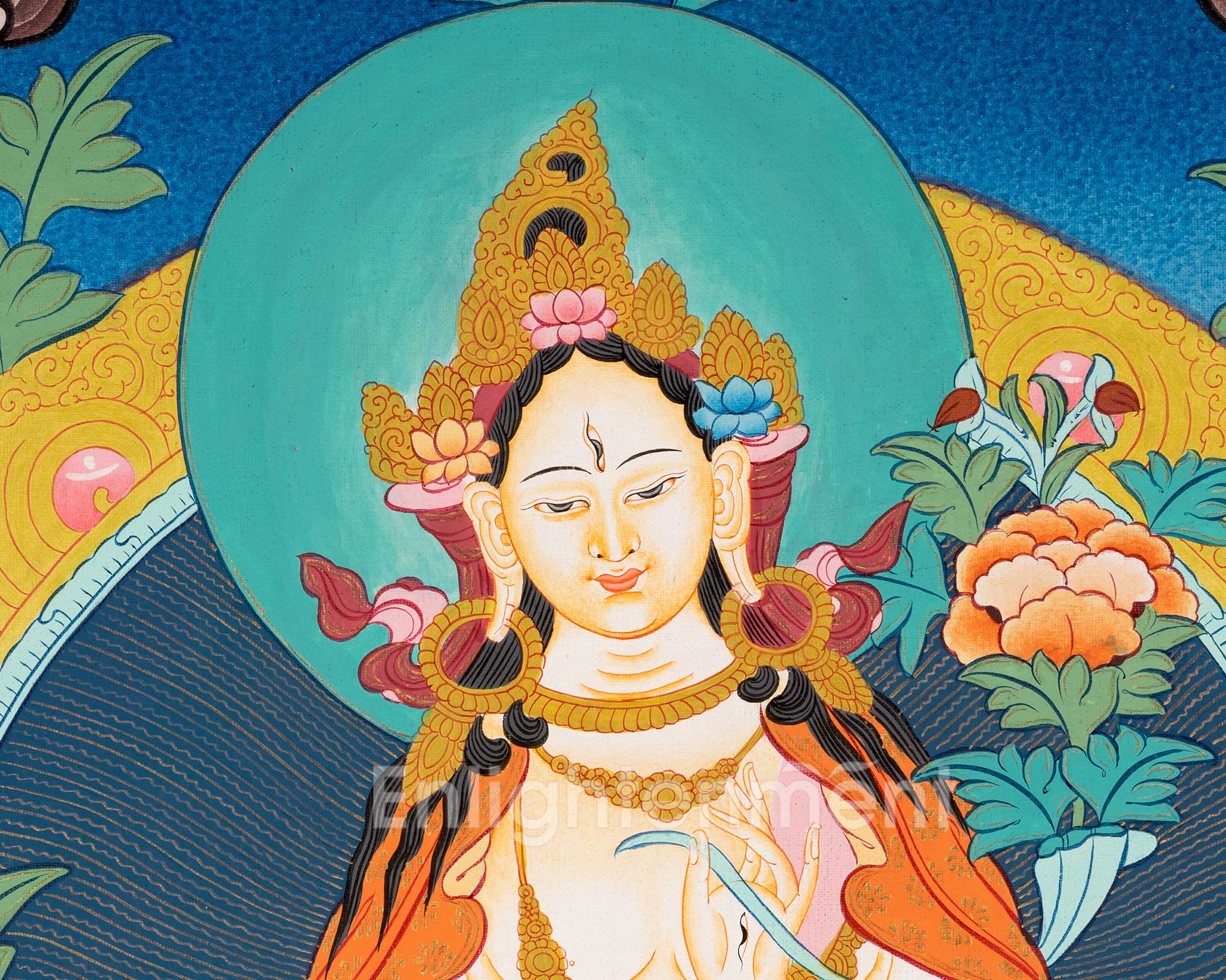 White Tara | Female Bodhisattva Thangka | Religious Buddhist Paint