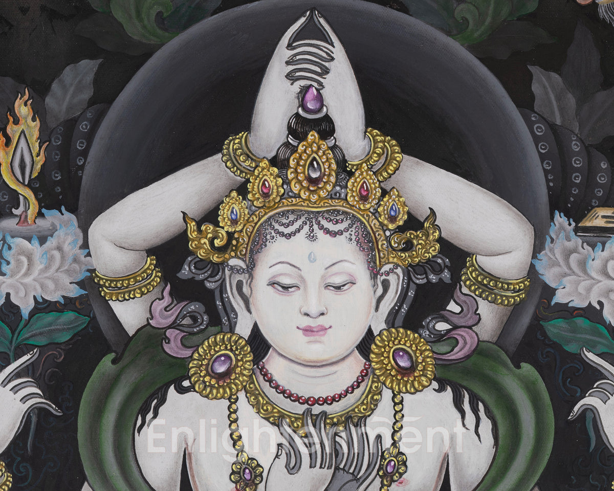 Newari Black and White Arya Manjushri Thangka | Wisdom Buddhist Art