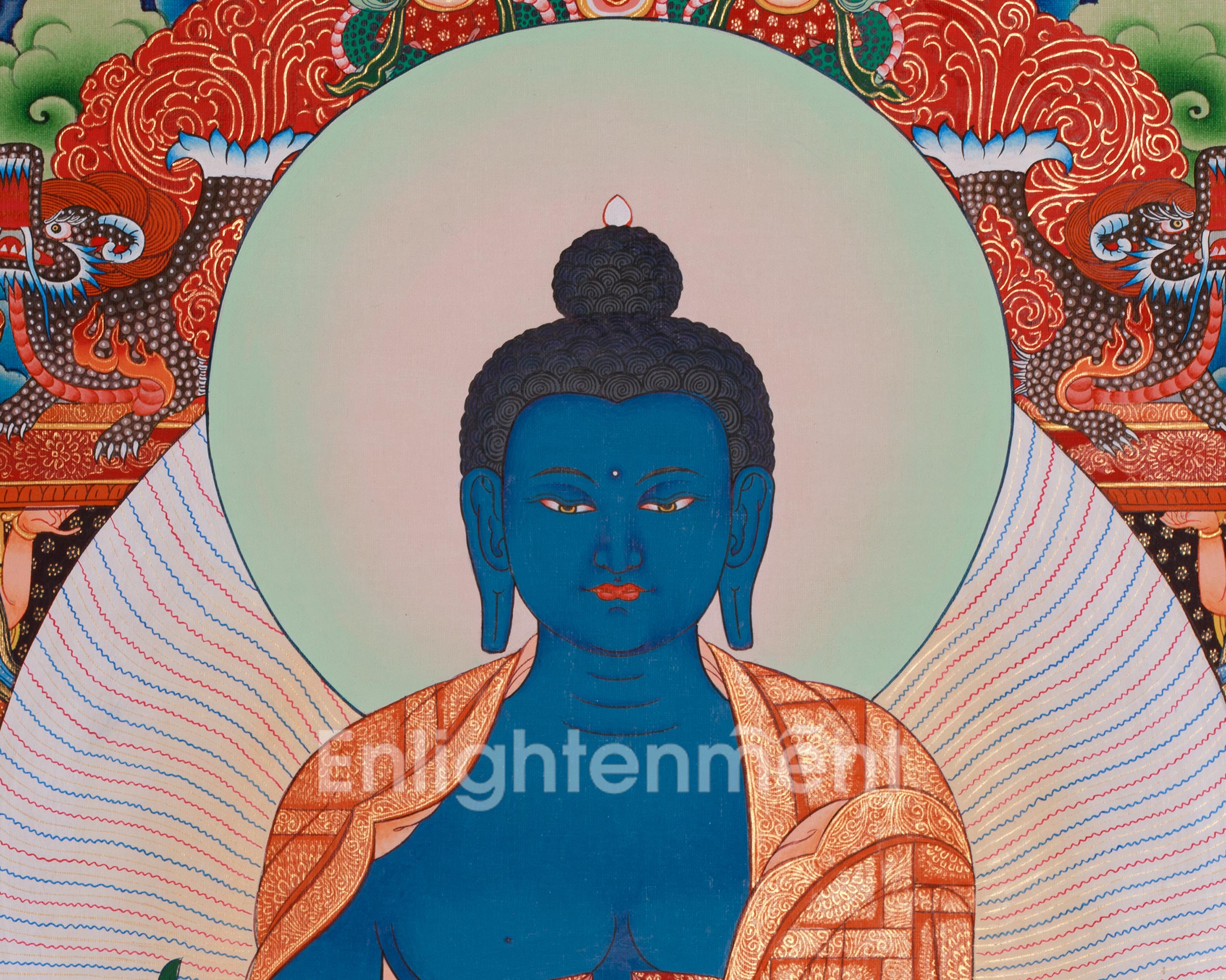 Lapis Lazuli Bhaisajyaguru Thangka | Medicine Buddha and Compassionate Guardians