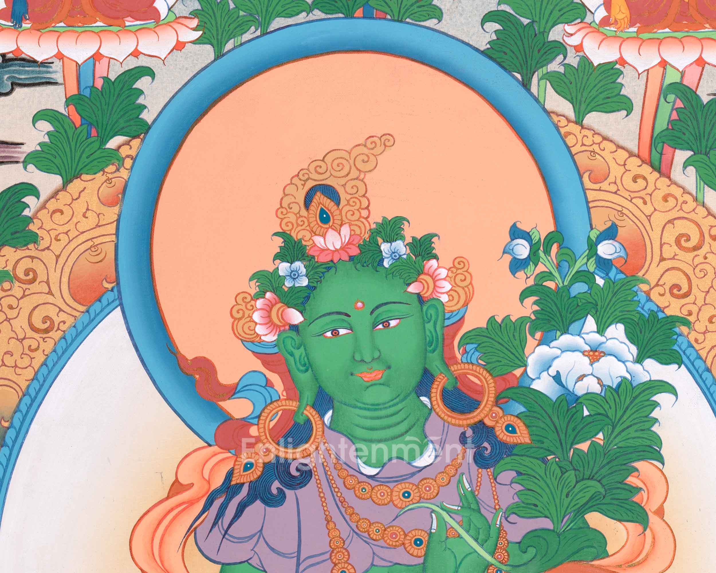 Green Tara Thangka with Other Deities | Wall Art for Tranquility