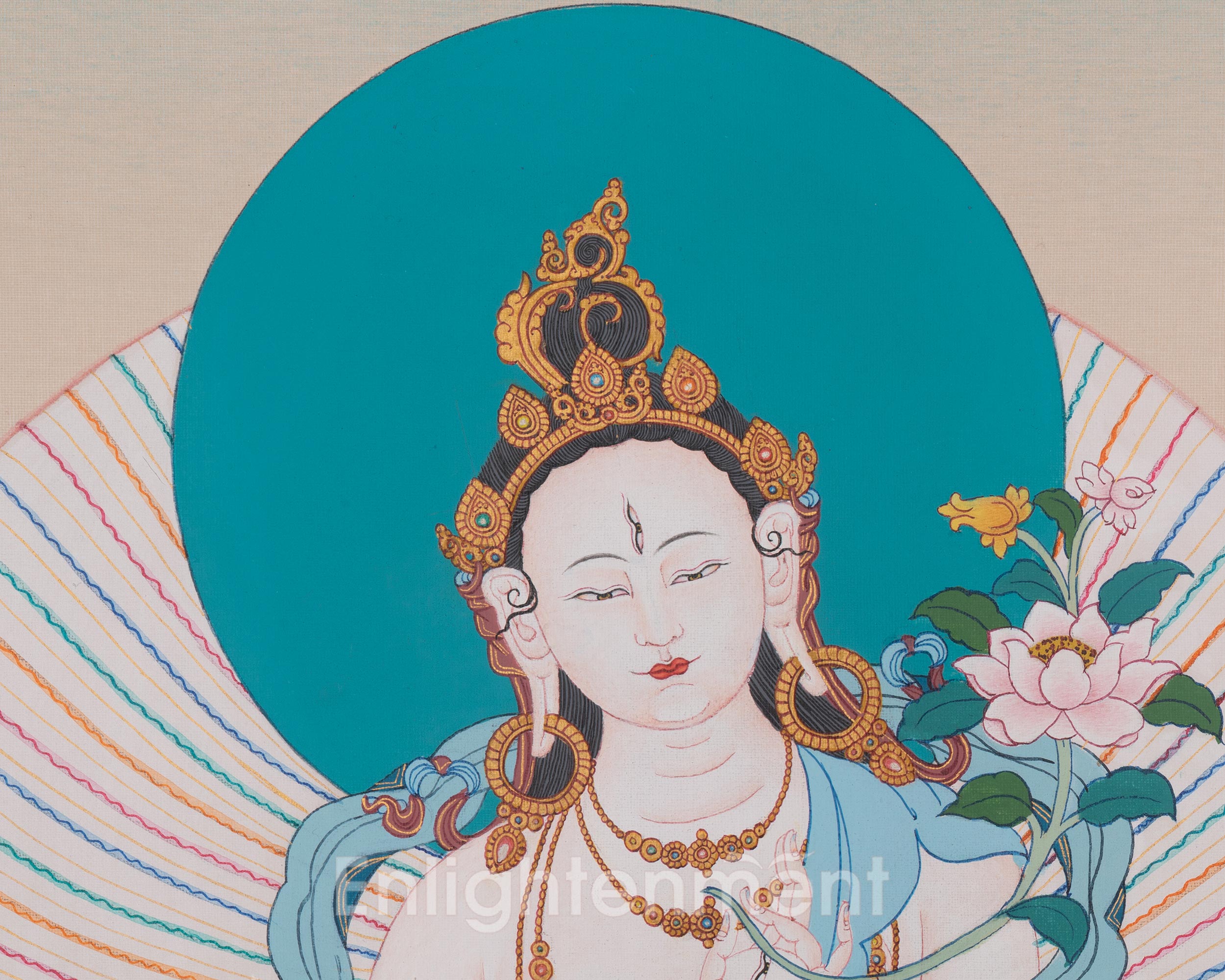 White Tara Healing Artwork | Seven Eyed Goddess Thangka | Spiritual Gift