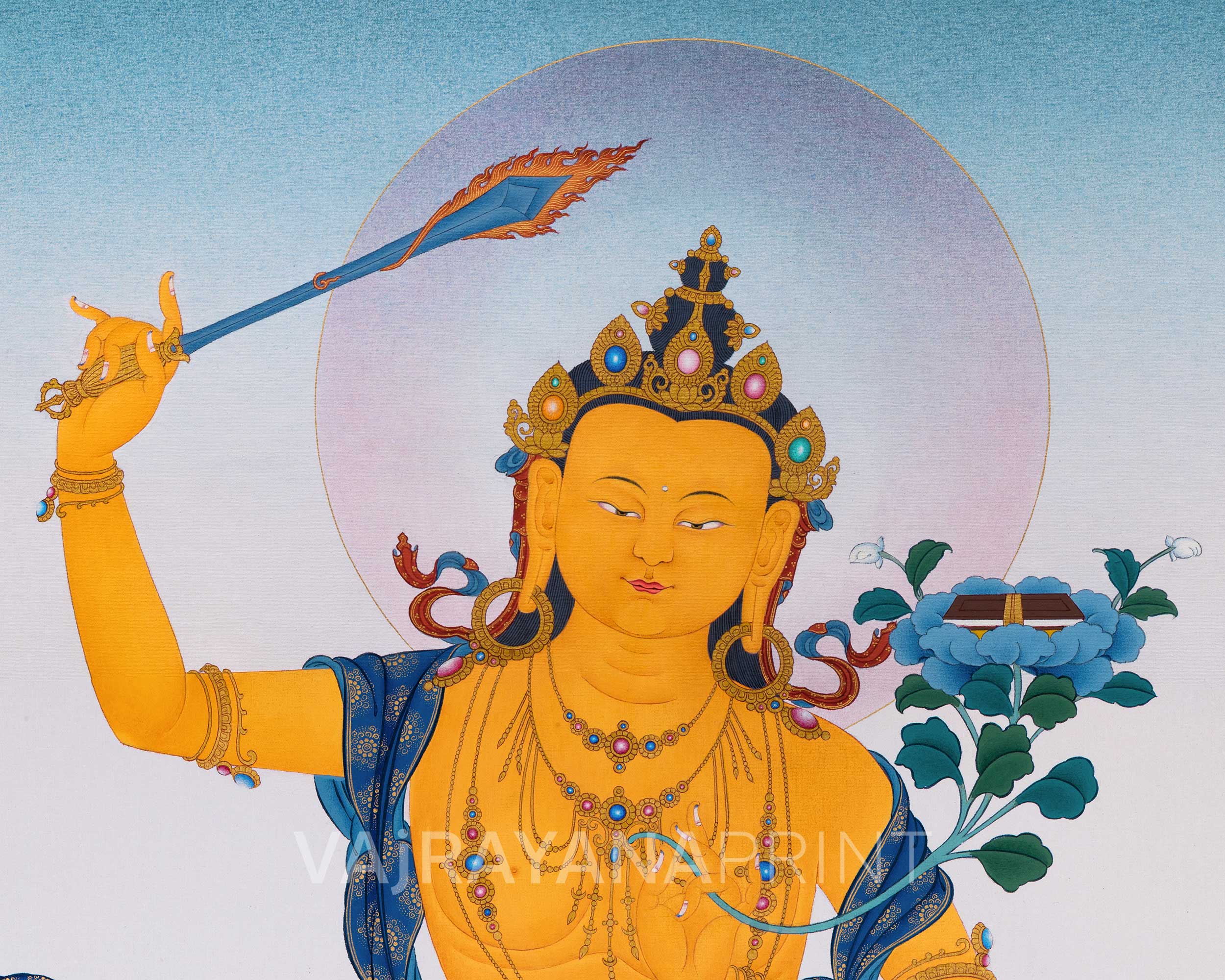 High-Quality Manjushri Giclee Thangka Print | Bodhisattva Of Wisdom | Tibetan Buddhism Art