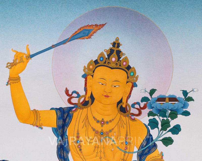 High-Quality Manjushri Giclee Thangka Print | Bodhisattva Of Wisdom | Tibetan Buddhism Art