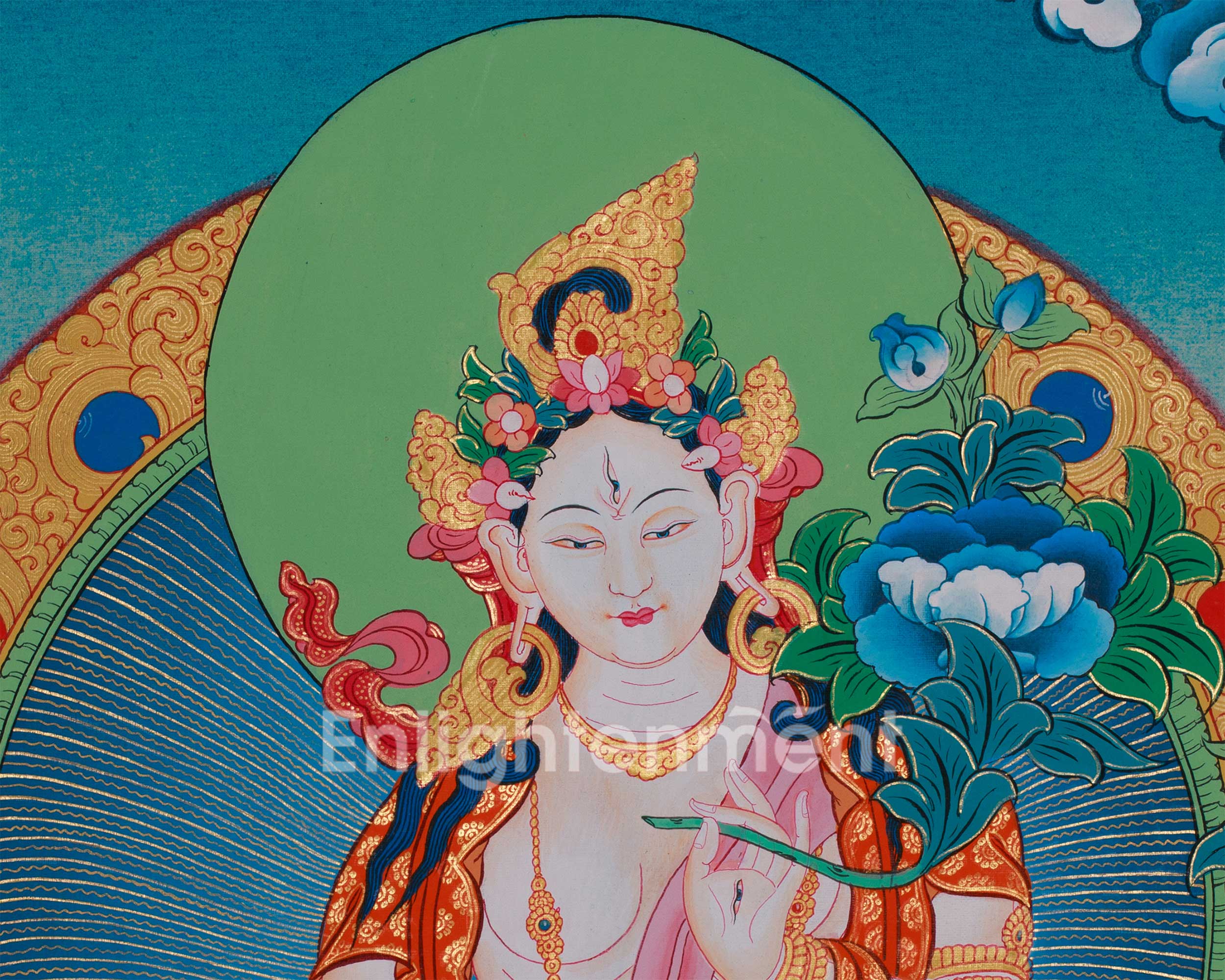 Goddess White Tara with Amitayus Buddha and Namgyalma | Bodhisattva of Longevity