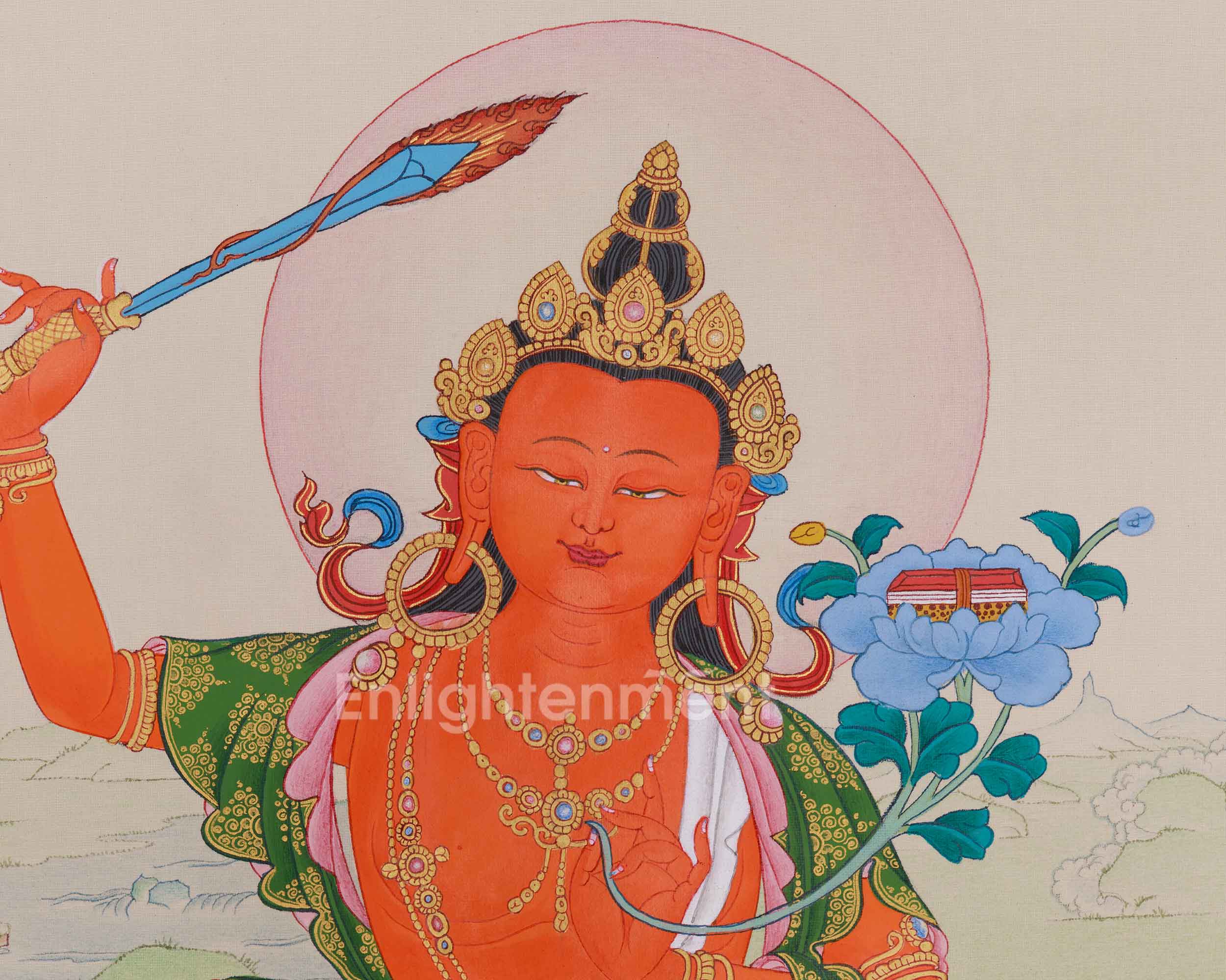 Traditional Thangka Of Manjushri | Wisdom Deity