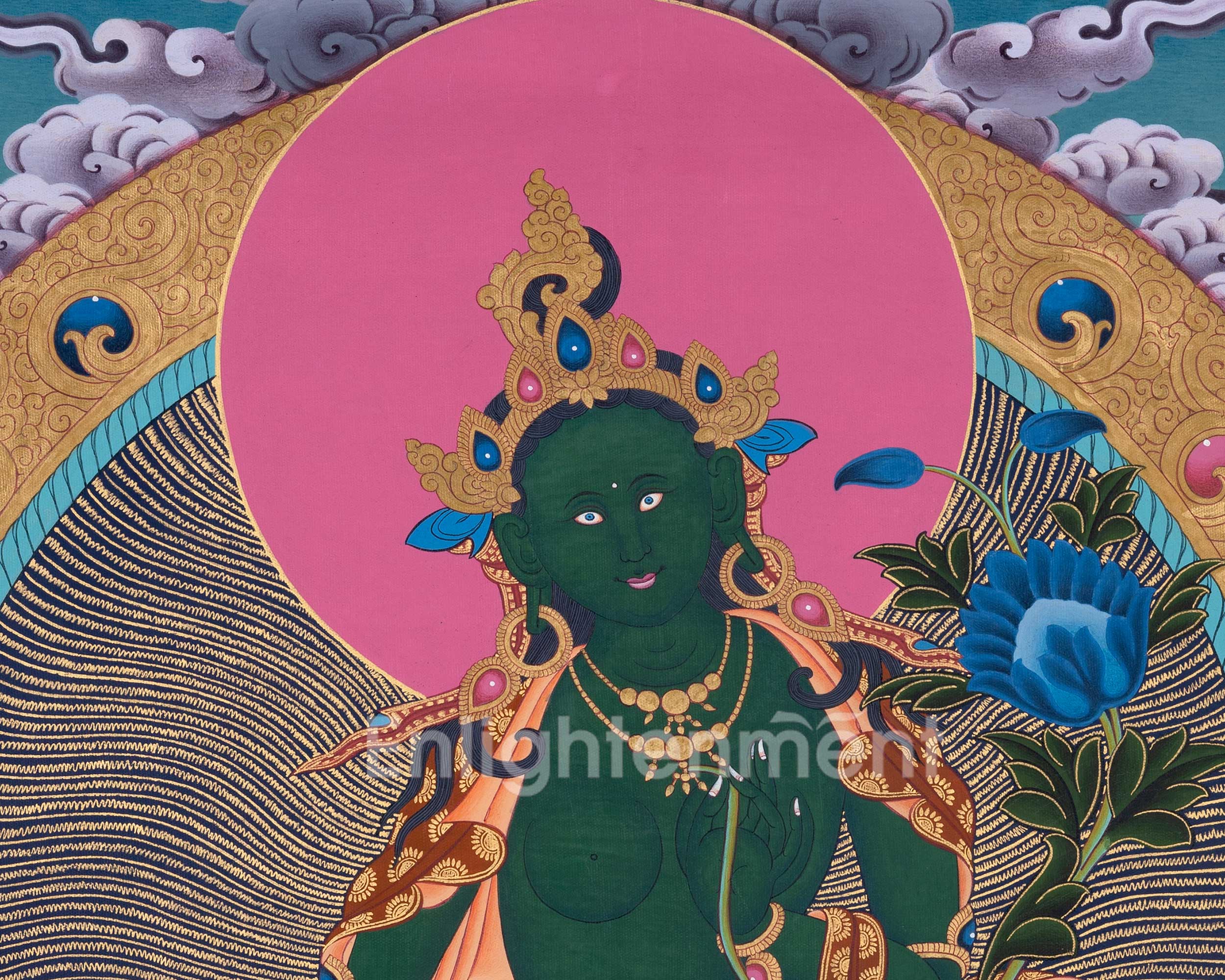 Female Bodhisattva Tara | Green Tara Thangka | Wall Decoration Art