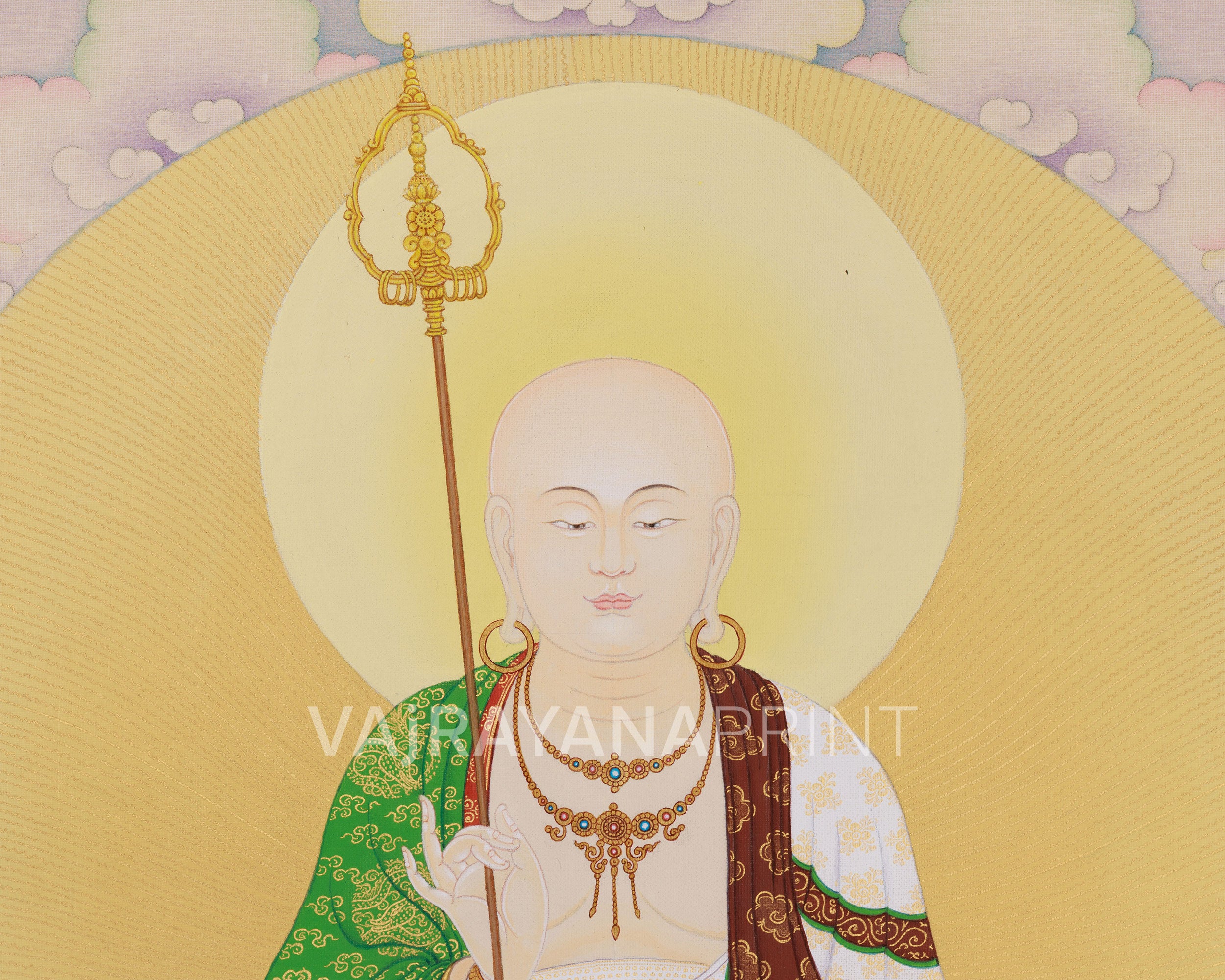 Bodhisattva Kshitigarbha Thangka Print | Protector of the Realms