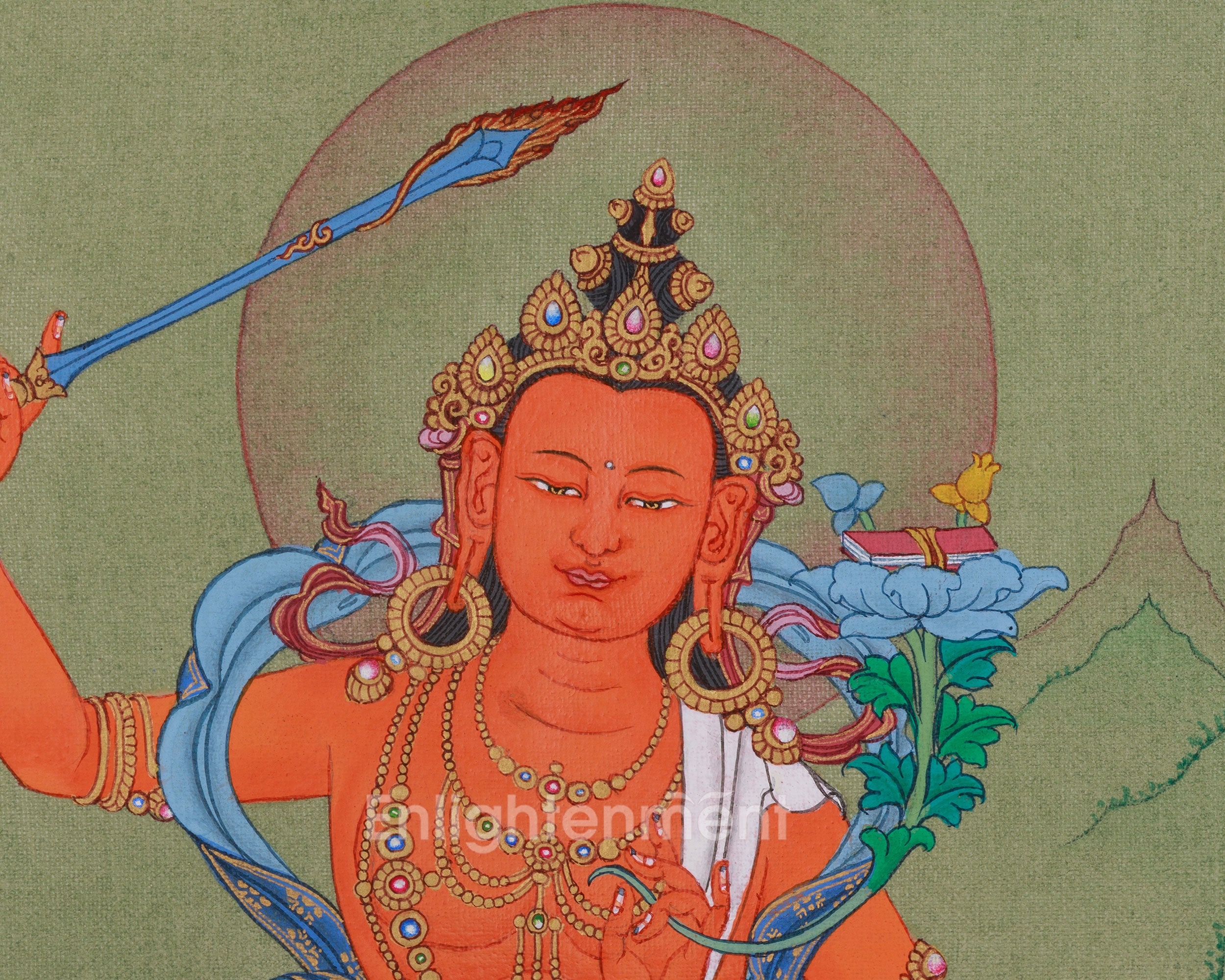 Bodhisattva Manjushri Knowledge Deity Thangka | A Sacred Symbol of Wisdom