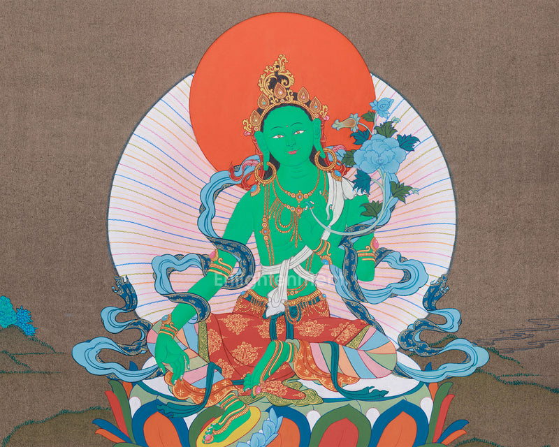 Anika Green Tara Goddess Thangka | Compassion and Protection