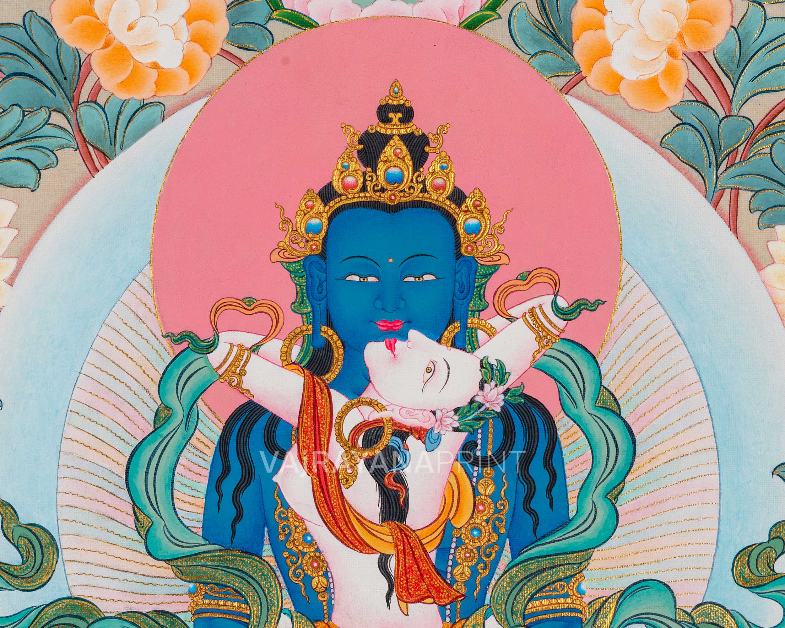 Bardo Thangka Print | Meditative Artwork of 42 Peaceful Deities | High-Quality Vajrayana Print