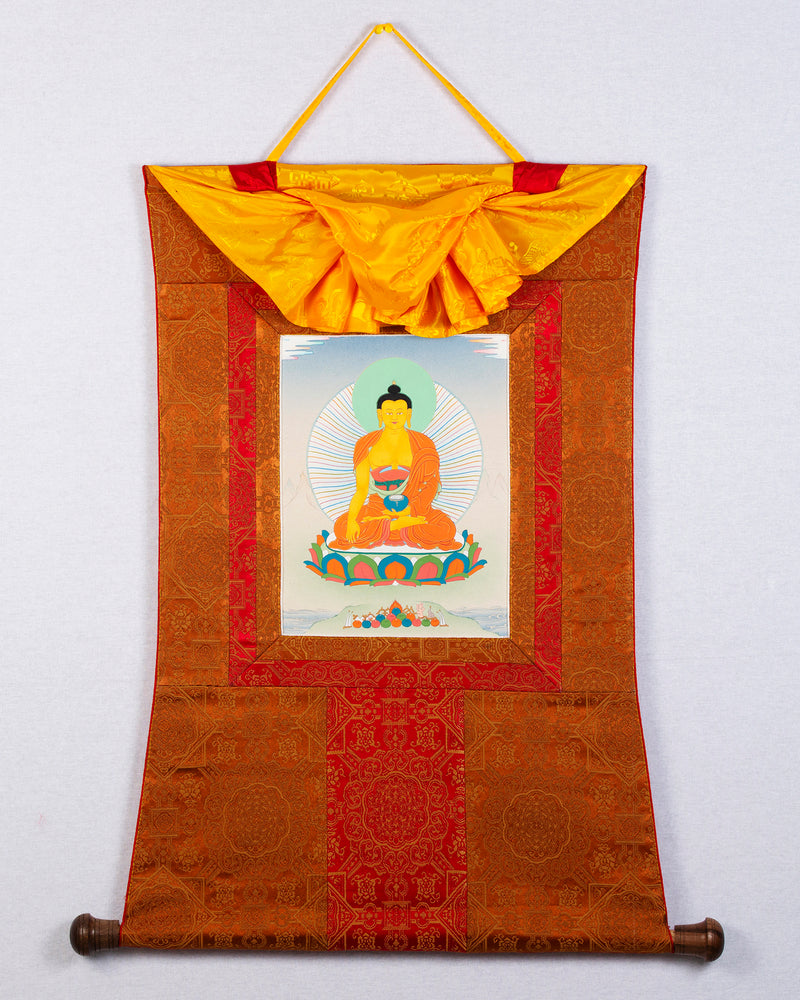 Gautam Buddha Thangka | Tibetan Art | Buddha Thangka with Brocade