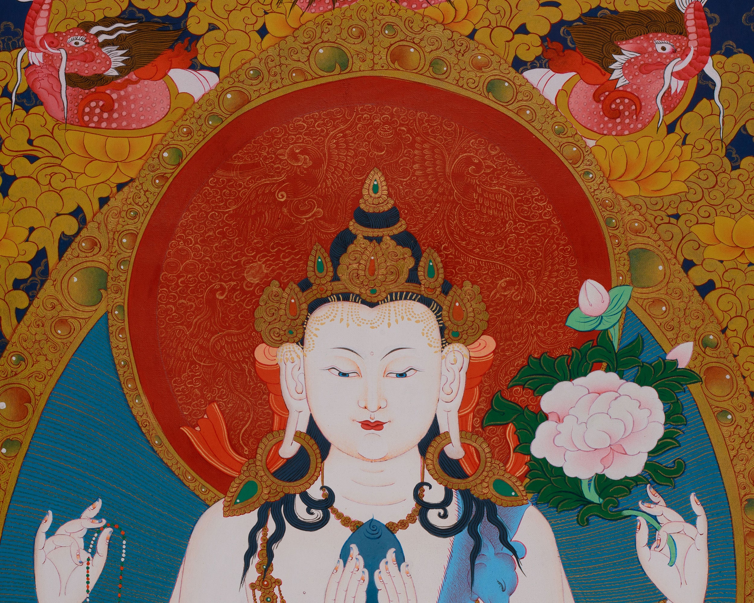 Traditional Buddhist Chenrezig Thangka | Symbol of Compassion and Peace