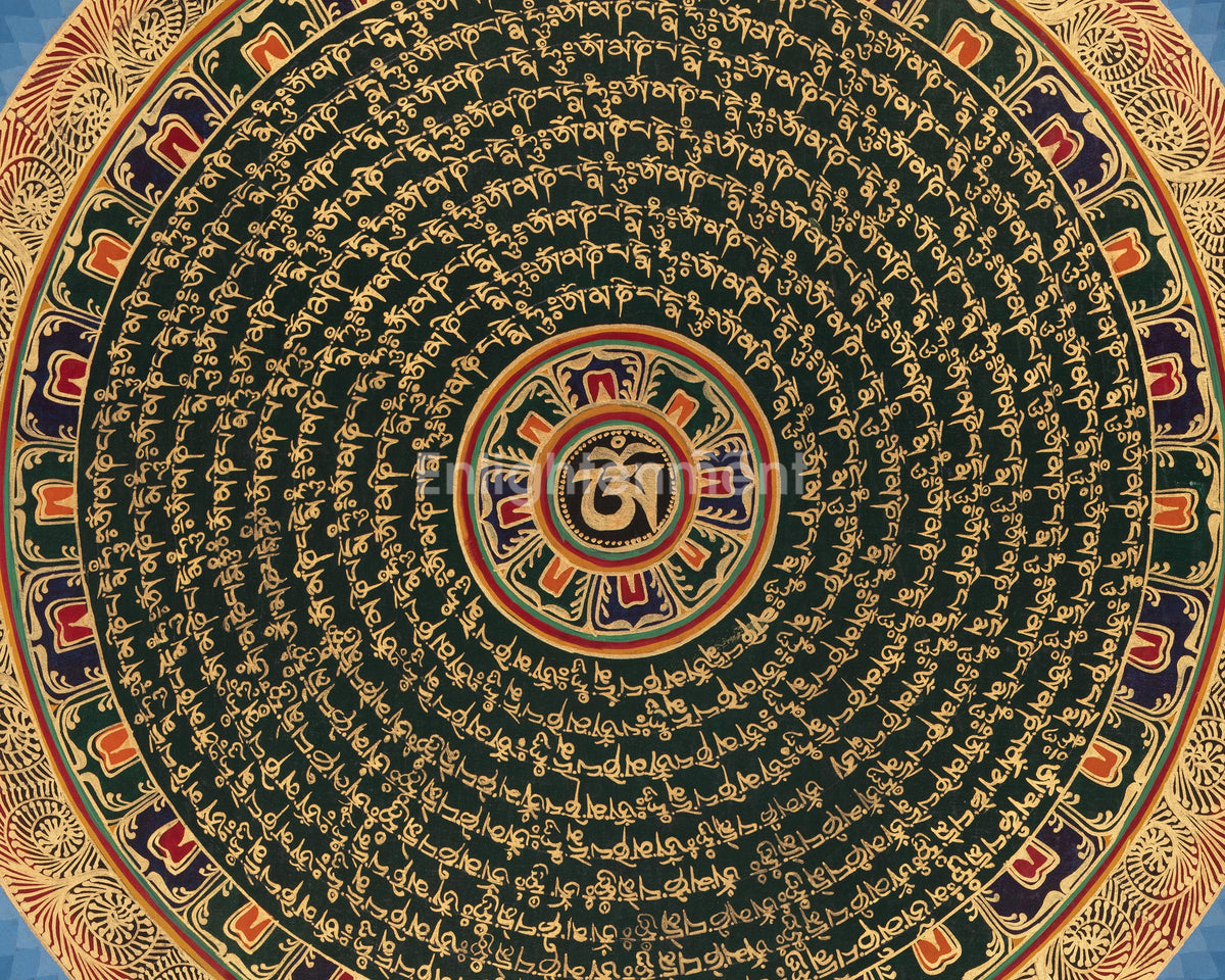 Mantra Mandala Spiritual Thangka | Sacred Mantras and Meditation Altar