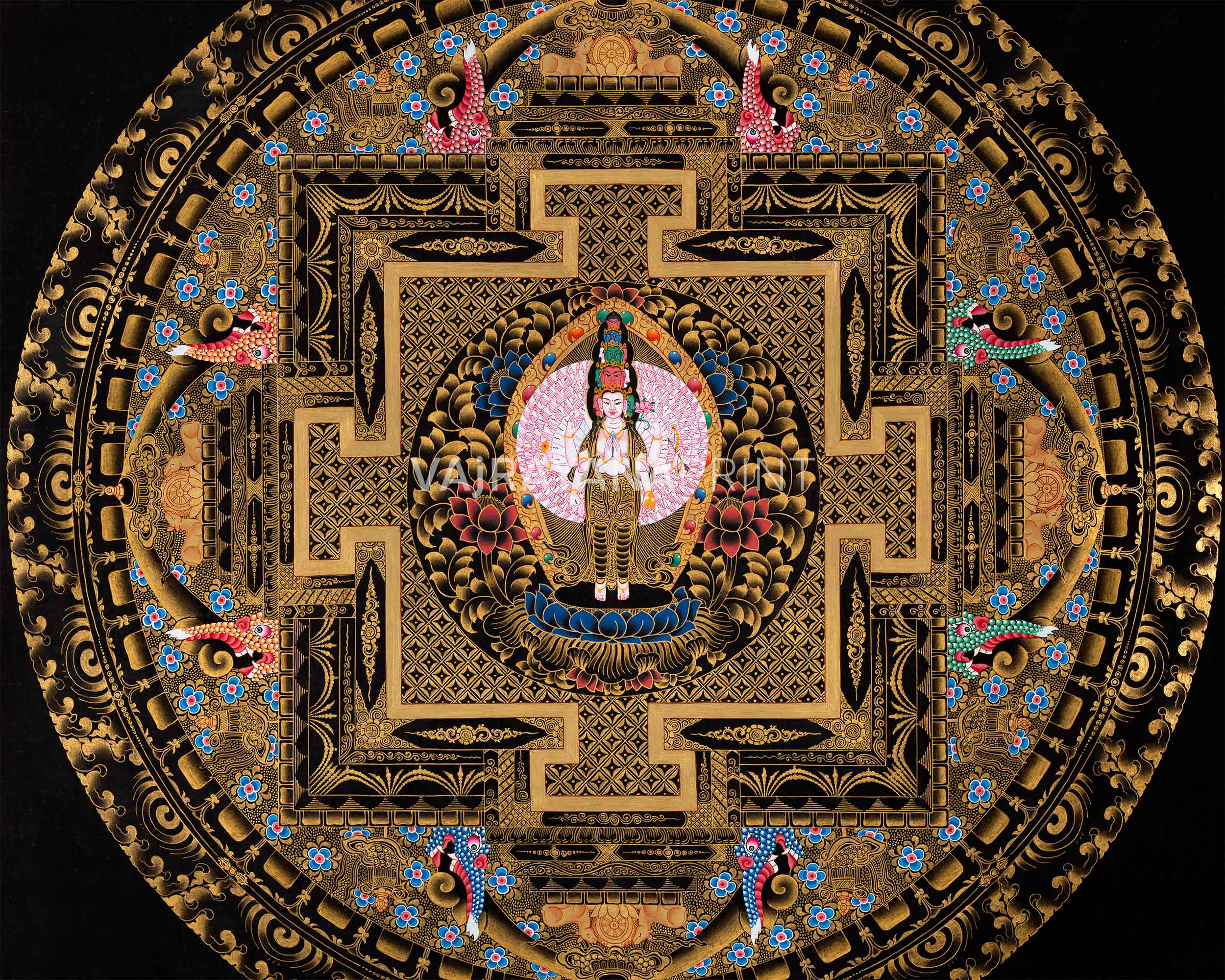 Avalokiteshvara Mandala Print For Practice Of Compassion | High Quality Giclee Print For Room Decor