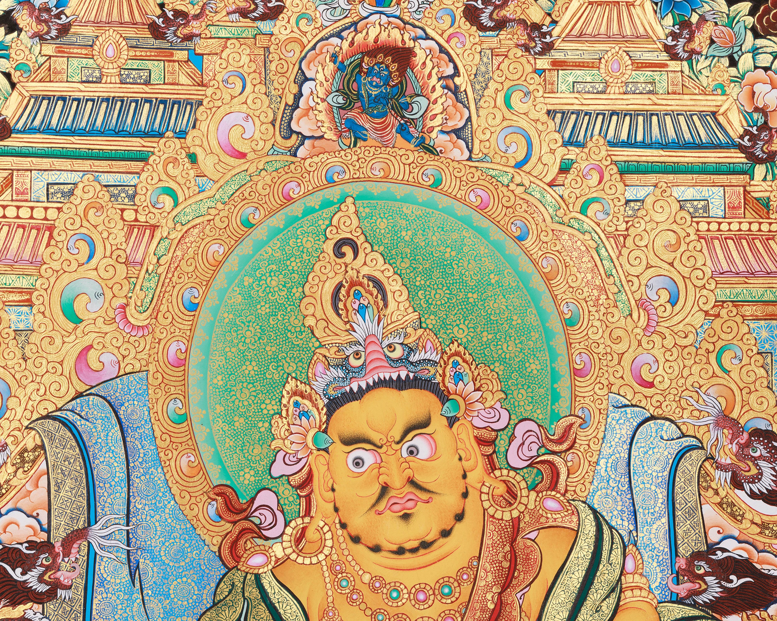 Grand Tibetan Dzambhala Thangka | Hand-Painted Tibetan Wealth Deity Art