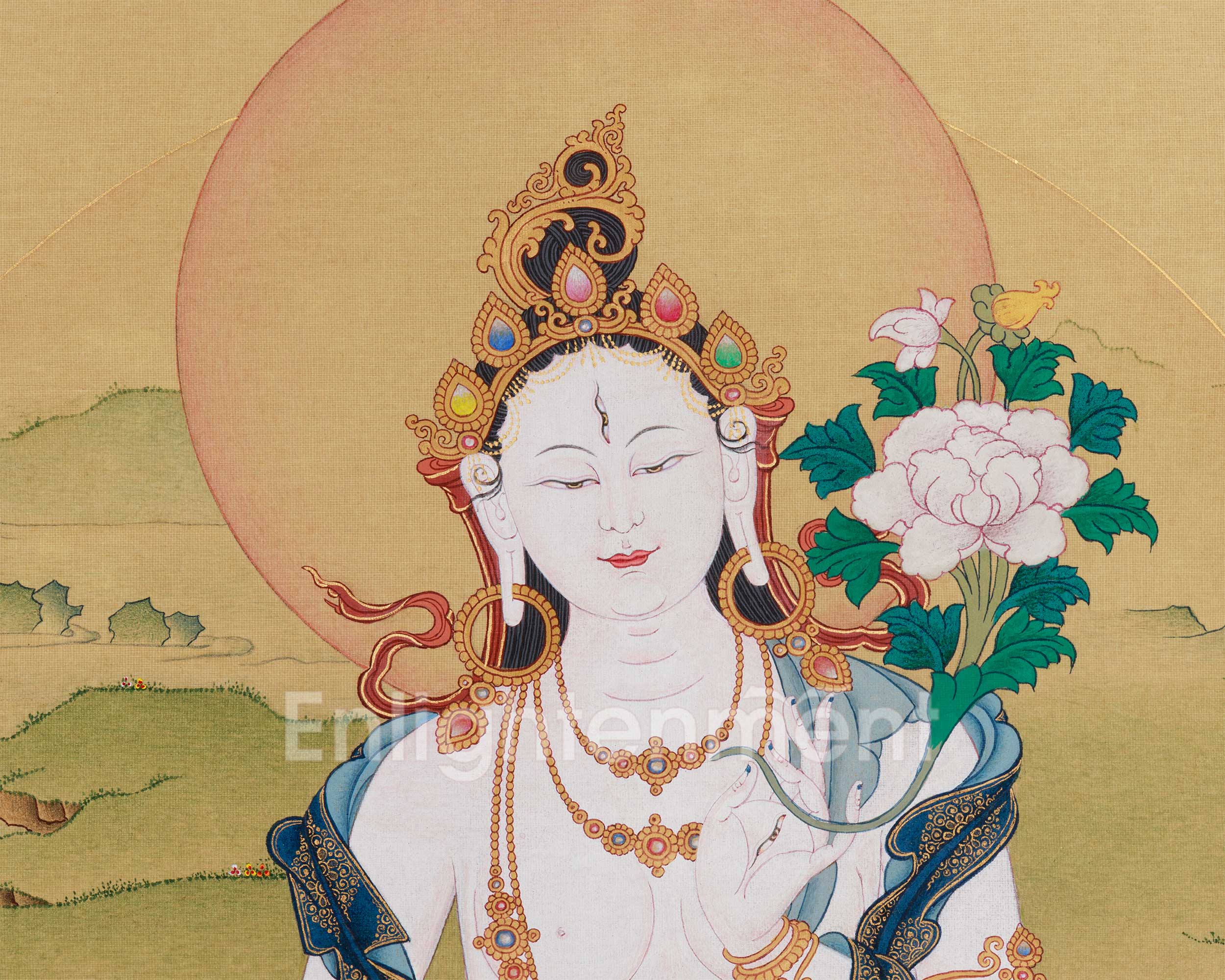 Female Buddhist Goddess White Tara Thangka | Longevity, Healing & Compassion