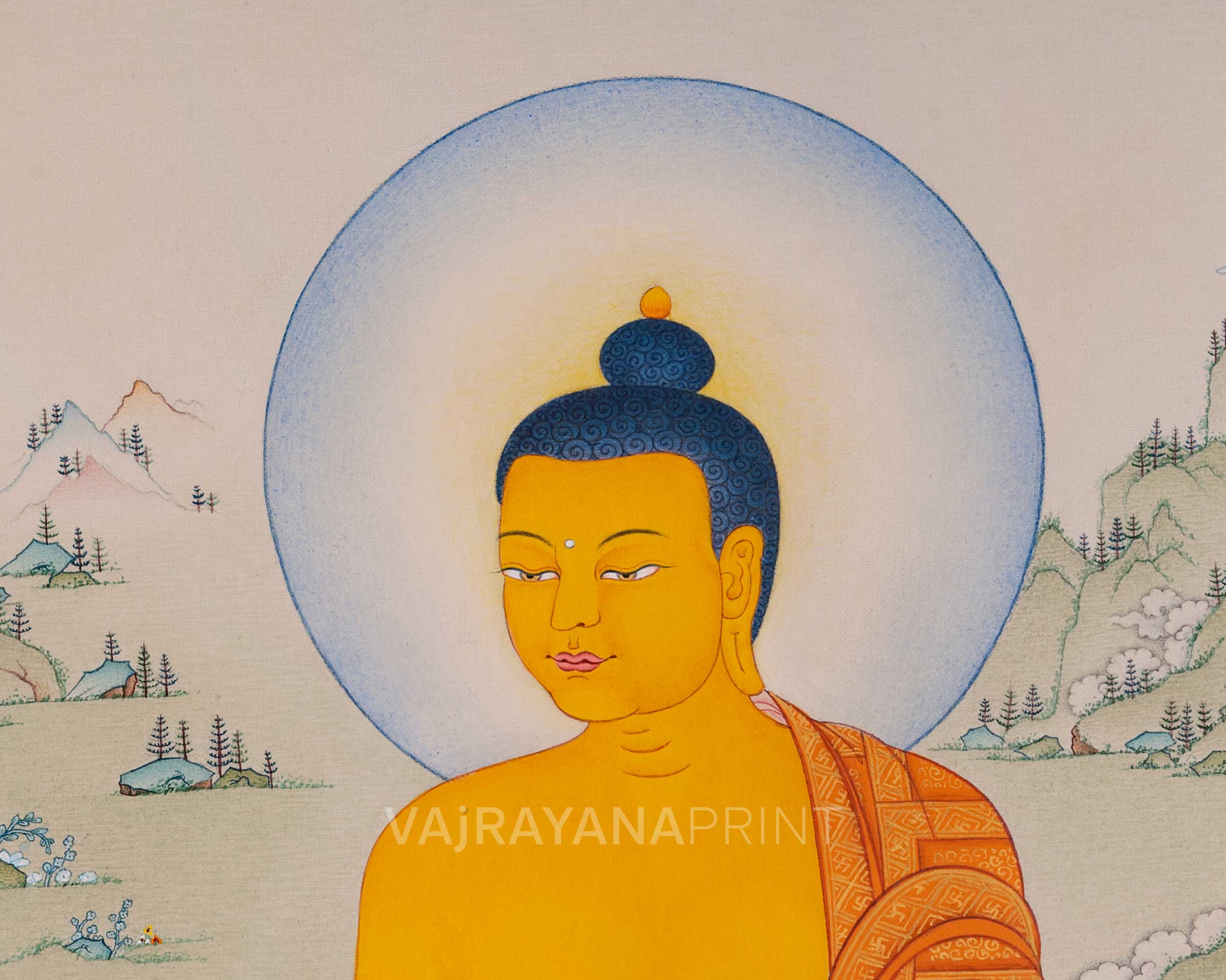 Siddhartha Gautama Digital Print Artwork | Buddha Shakyamuni on Canvas | Thangka Print for Spiritual Awakening