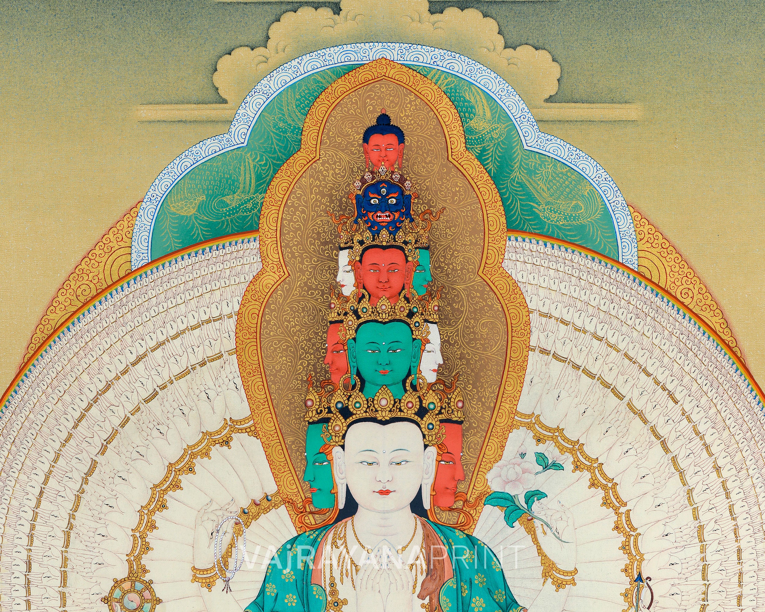 1000 Armed Chenrezig | Avalokiteshvara Thangka Print | Canvas Print