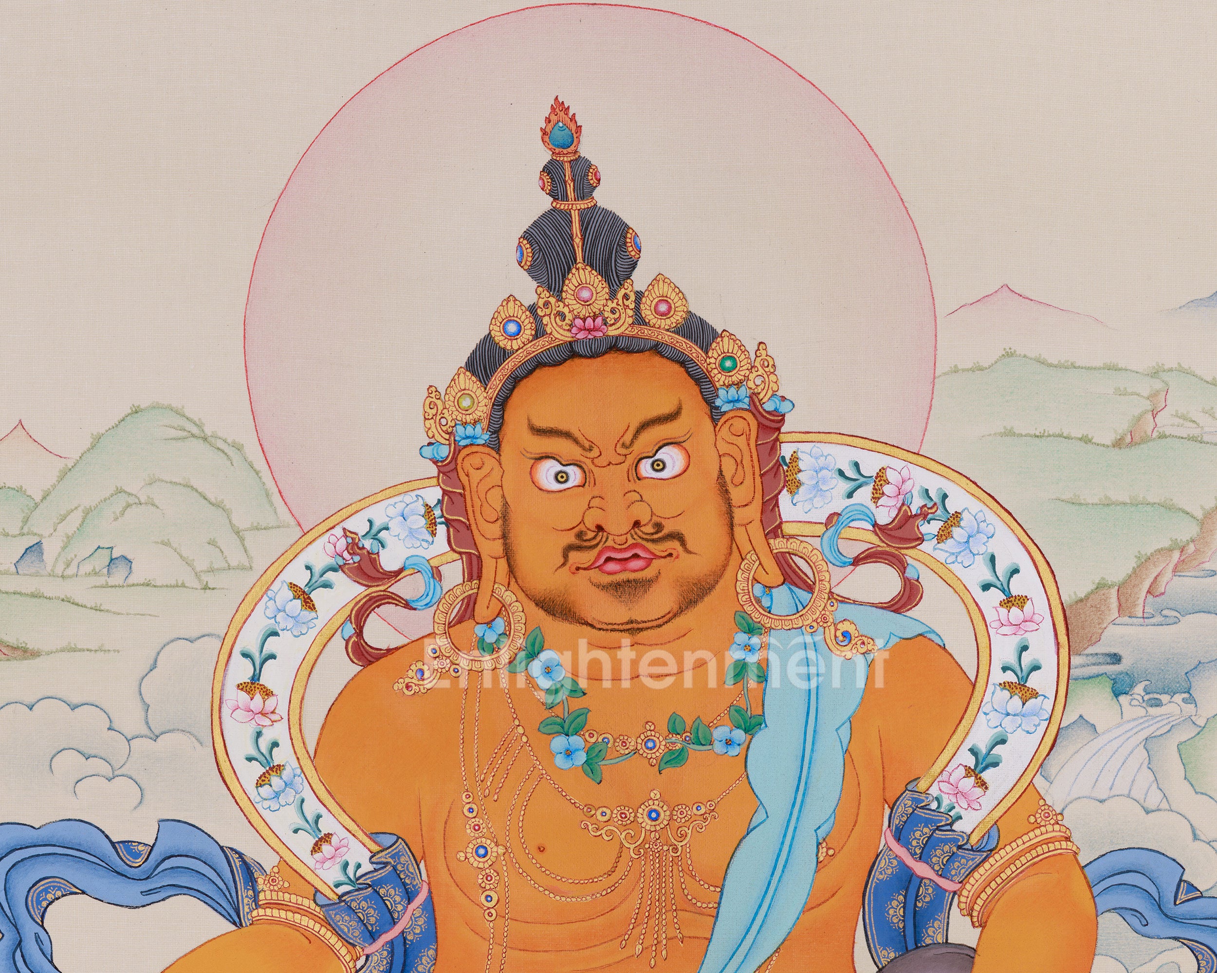 Traditional Thangka of Yellow Dzambhala | Tibetan Buddha Art for Prosperity