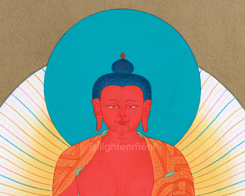 Amida Buddha Thangka - Sacred Tibetan Art with Deep Red Hues