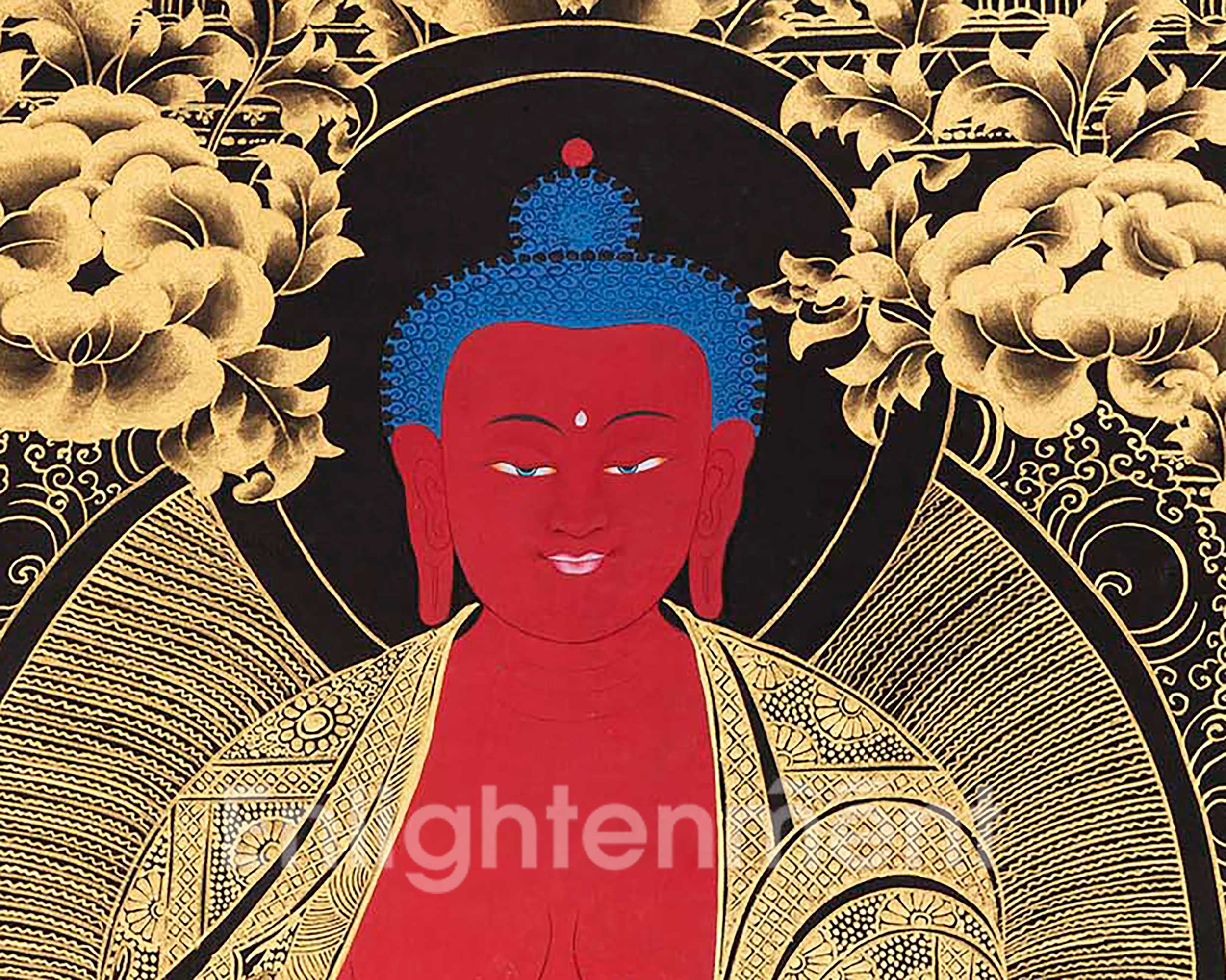 Black and Gold Amitabha Buddha Thangka | Sukhavati Thangka | Meditation Buddha