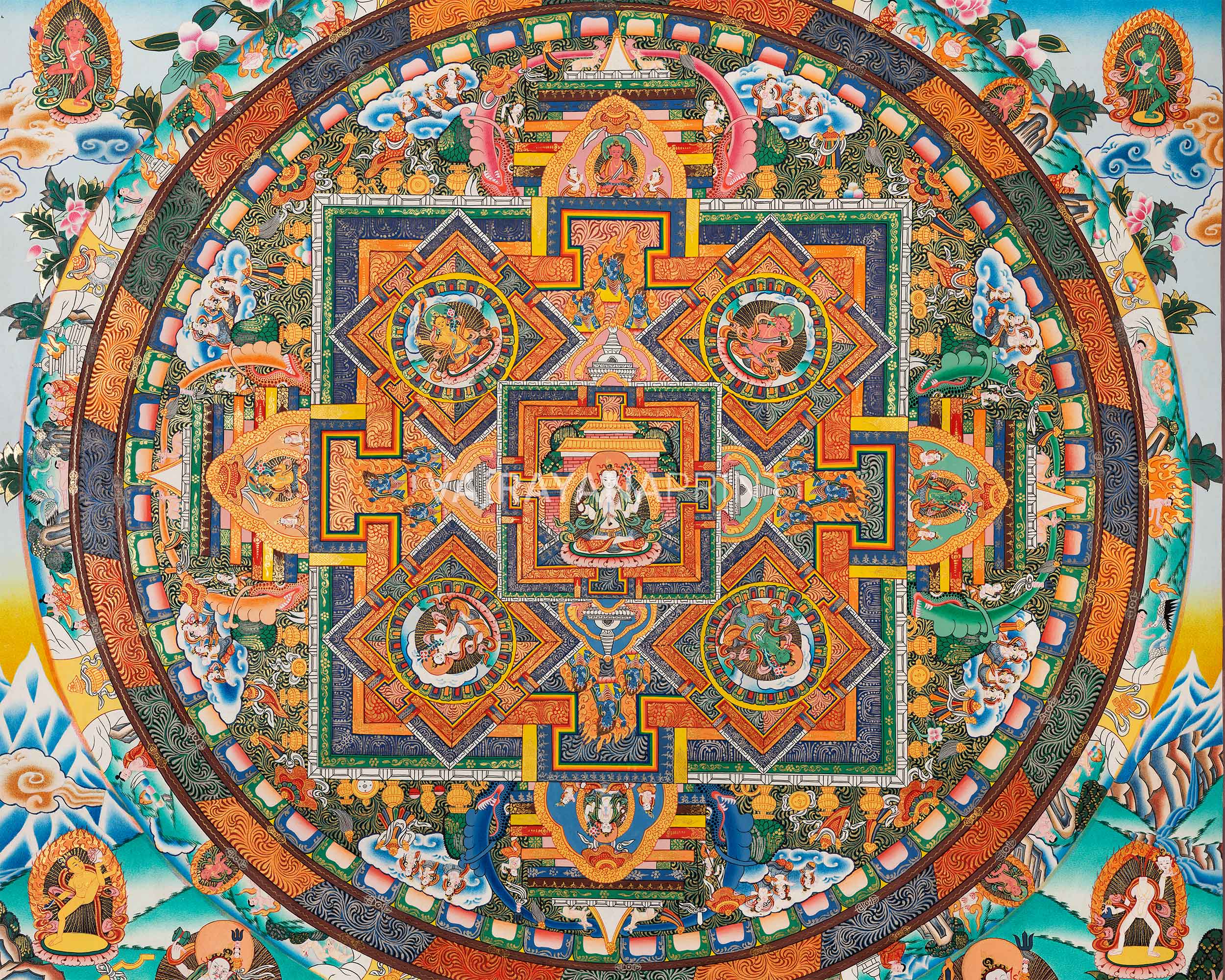 Chenrezig Mandala Art Drawing Print For Spiritual Practice | The Bodhisattva Of Compassion Mandala Print
