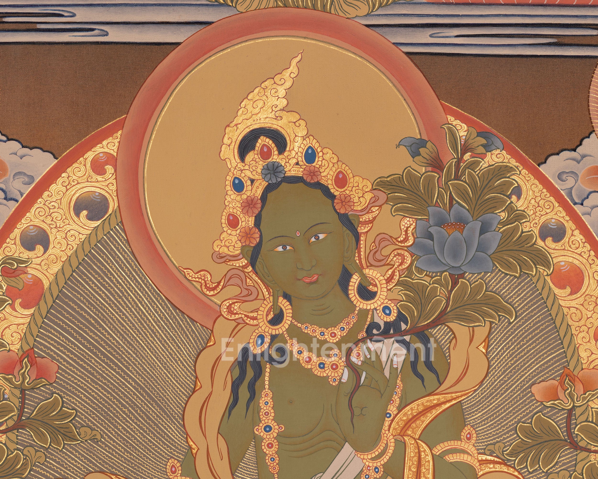 Green Tara With Five Dhyani Buddha | Divine Protection and Spiritual Harmony
