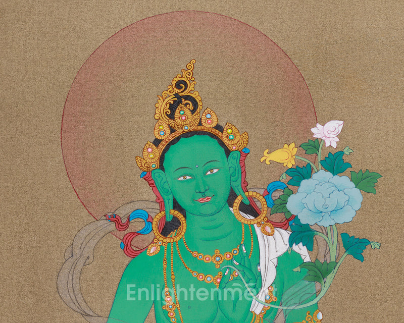 Shyama Green  Tara, Buddhist Goddess Tara Thangka | Embrace Compassion and Resilience