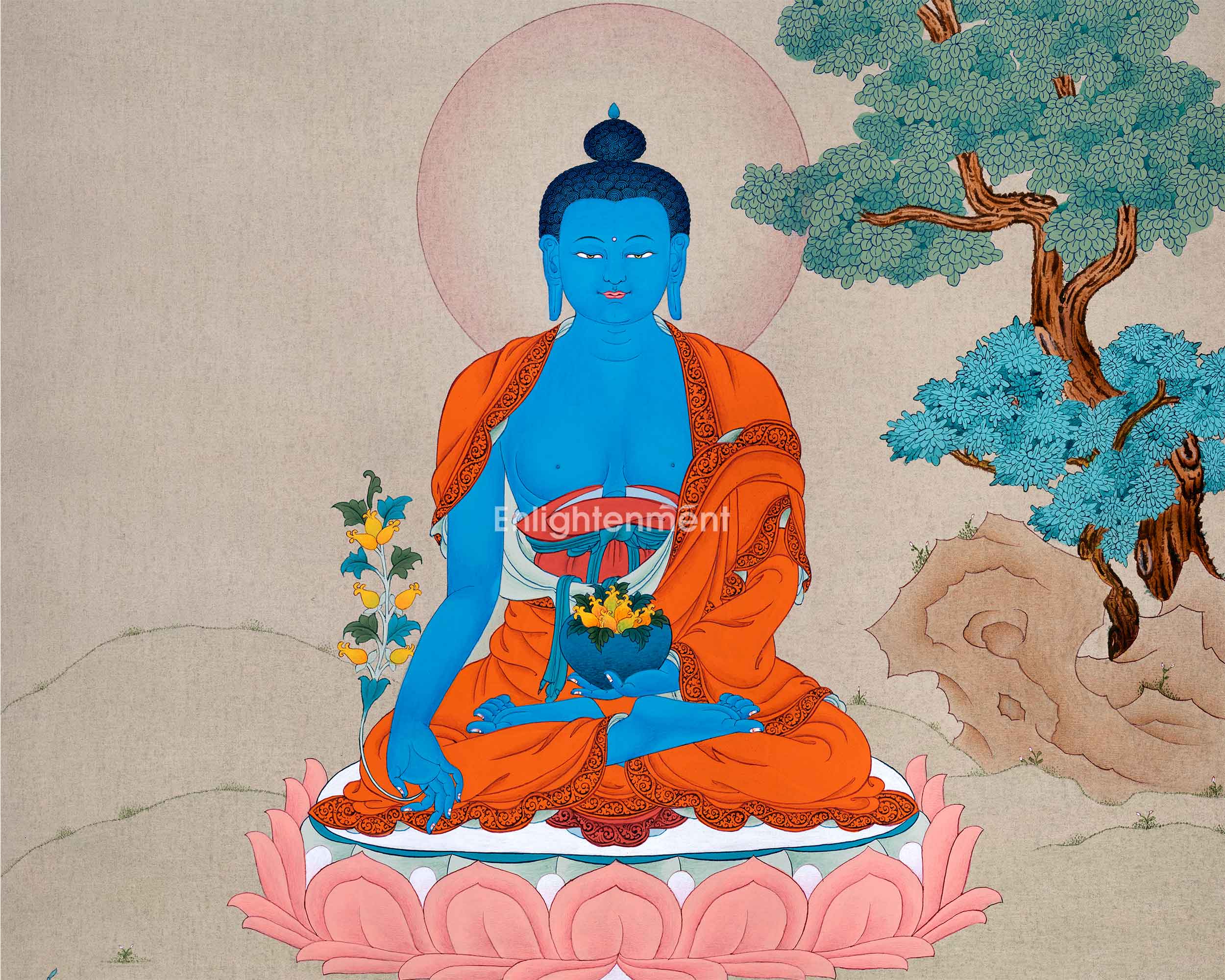 The Blue Buddha, God of Medicine Thangka | Medicine Buddha | Tibetan Helaing Deity