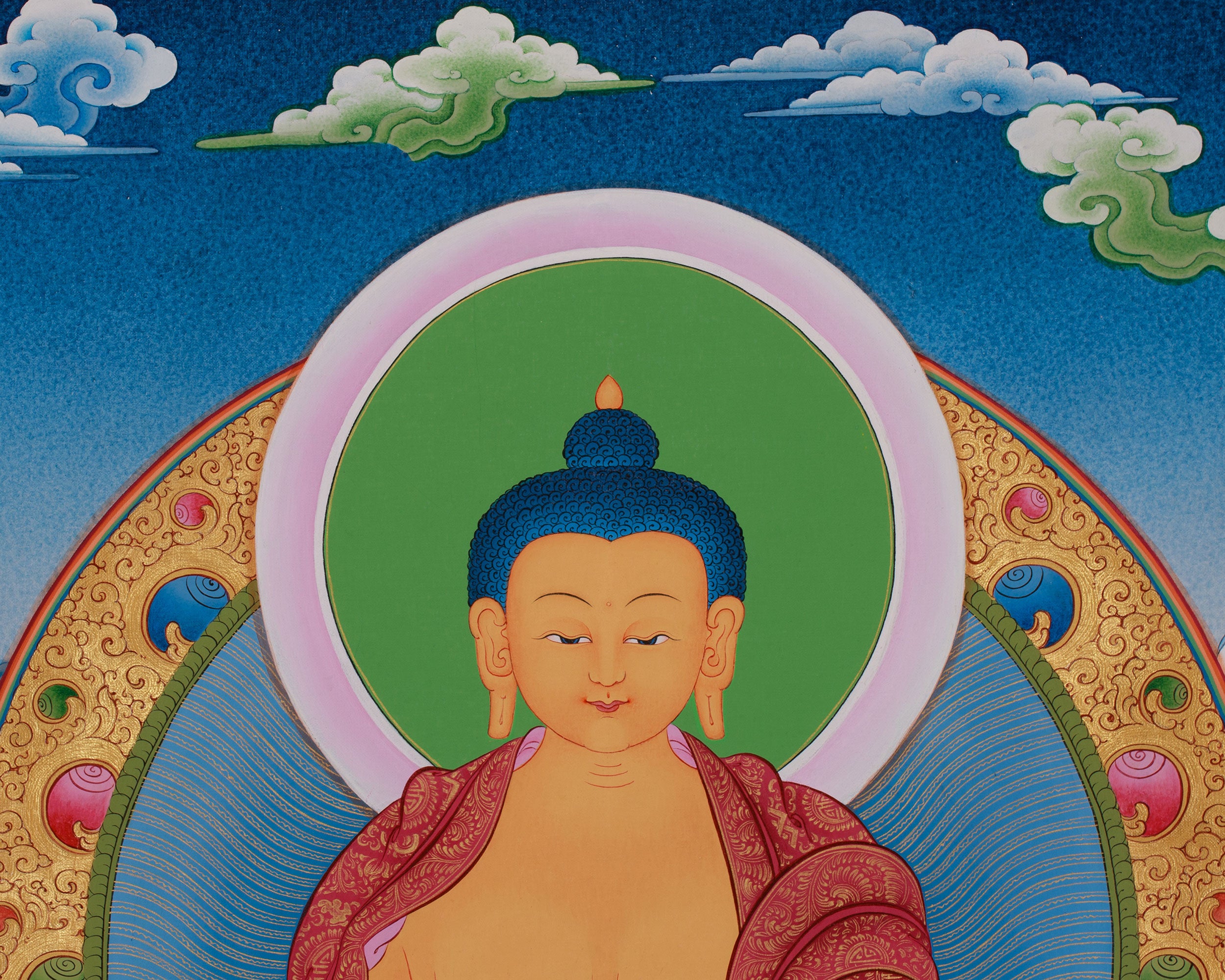 Traditional Buddha Thangka | Shakyamuni in Vajra Posture with Disciples