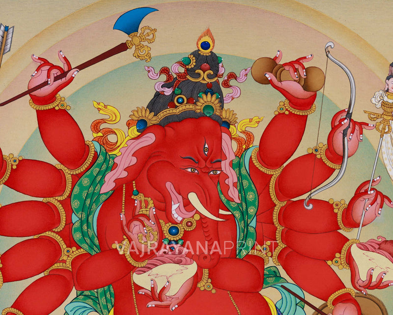 12-Armed Ganesh Thangka Print | Ganapati Artwork | Traditional Tibetan Art