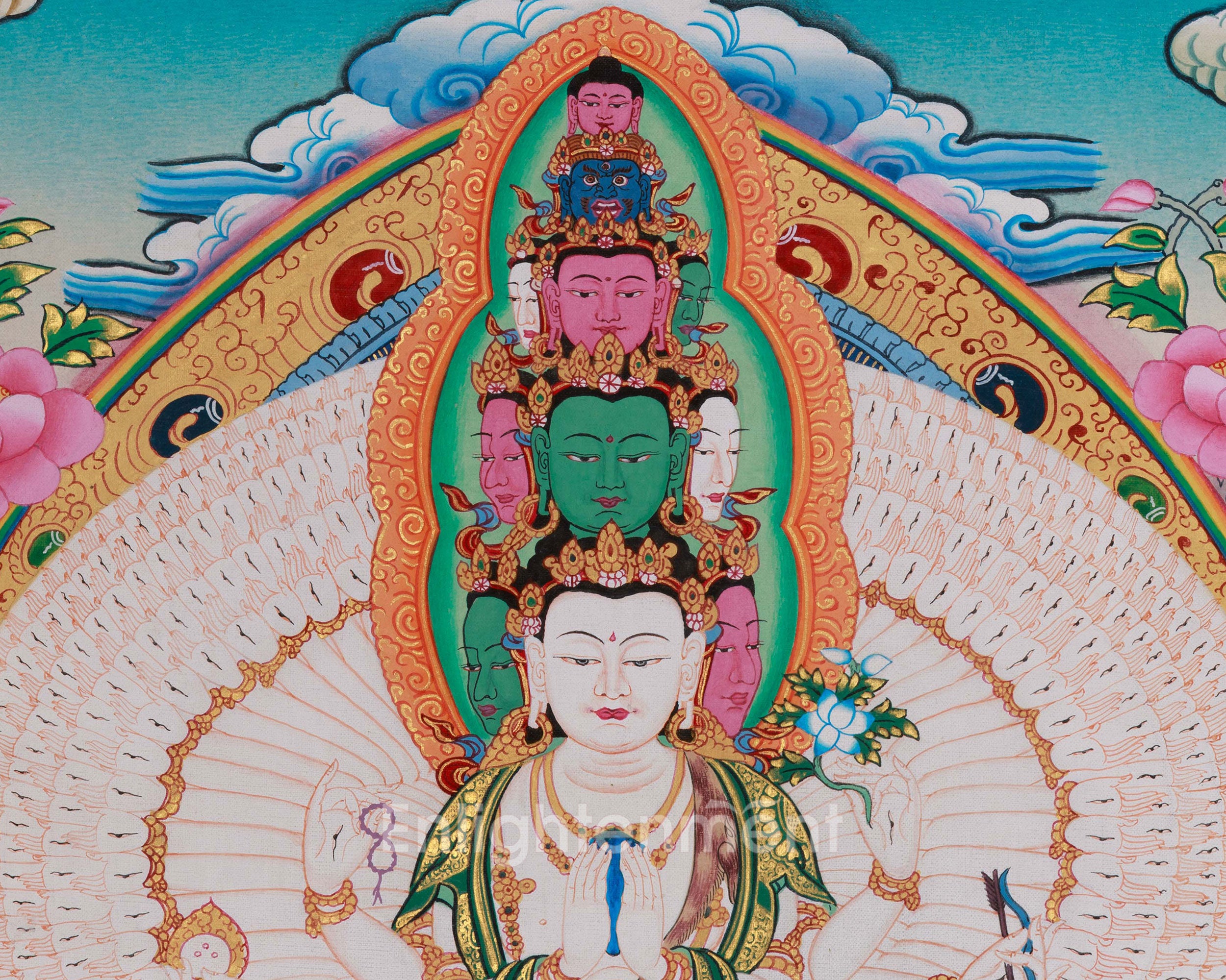 1000 Armed Chenrezig Buddhist Thangka | Hand Painted Compassion Deity Artwork