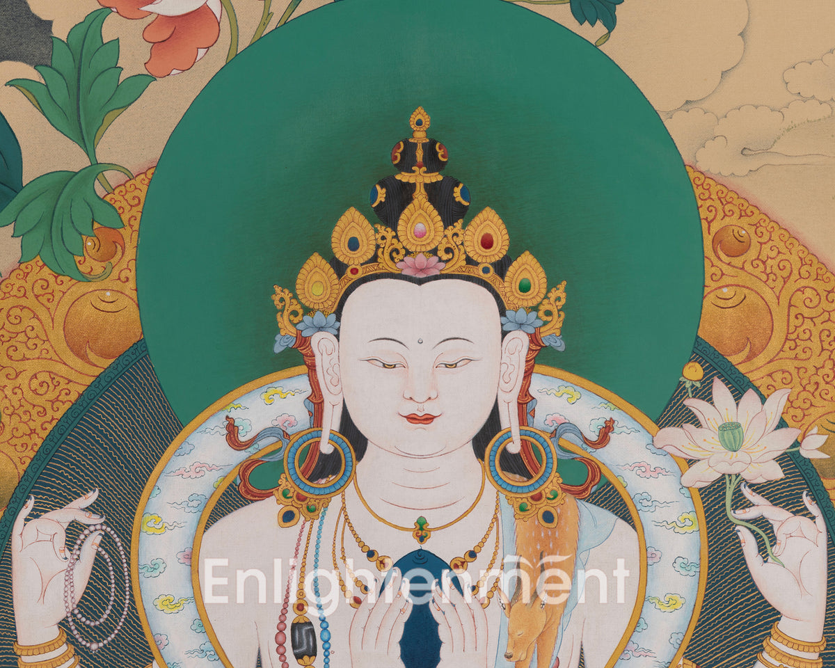 Chenrezig With Vajrapani and Manjushri Art | Symbol of Compassion, Spiritual Strength, and Wisdom