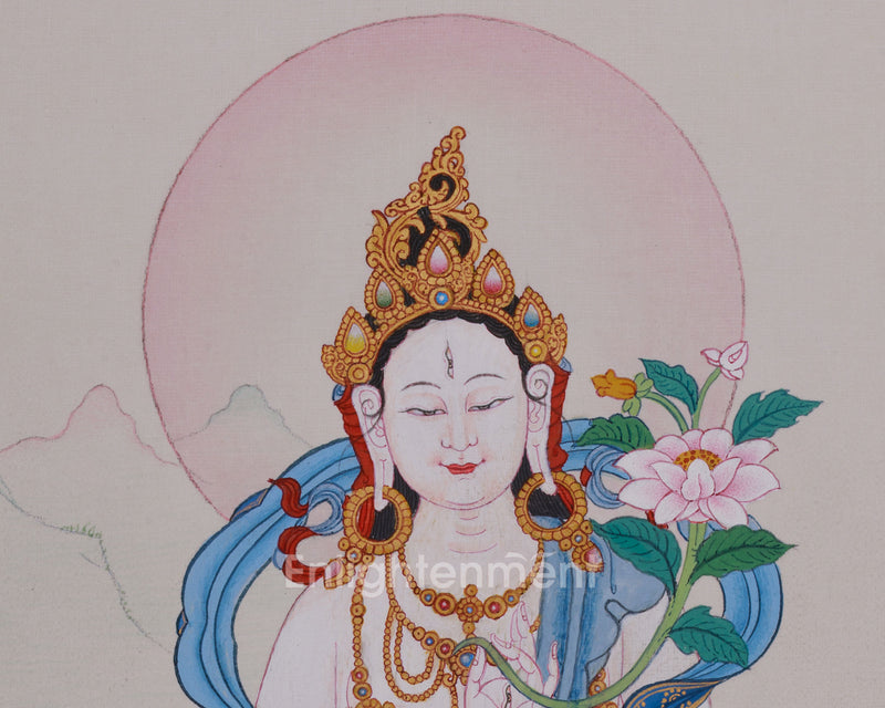 Dolma Karpo (White Tara) Thangka | Tibetan Seven-Eyed Godess