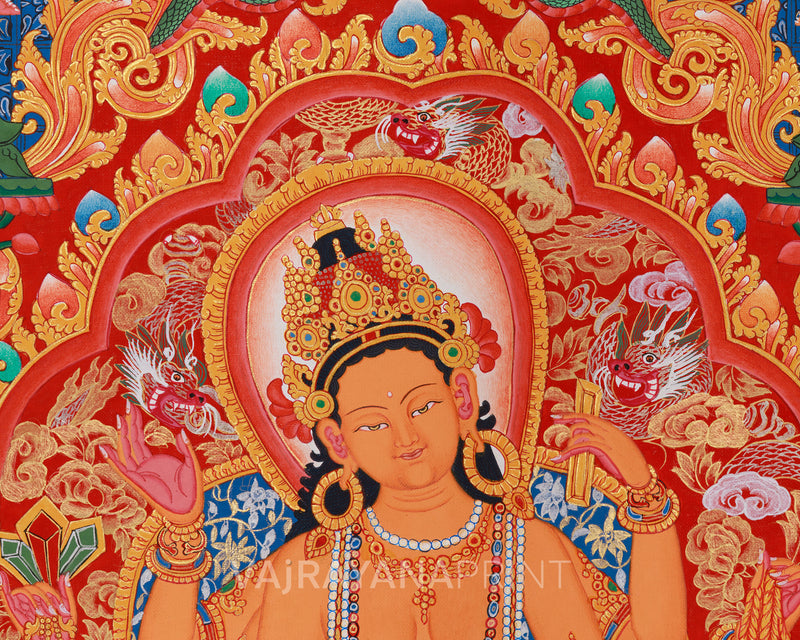 Six-Armed Vasudhara Thangka Print | Newari Buddhist Goddess for Wealth & Abundance