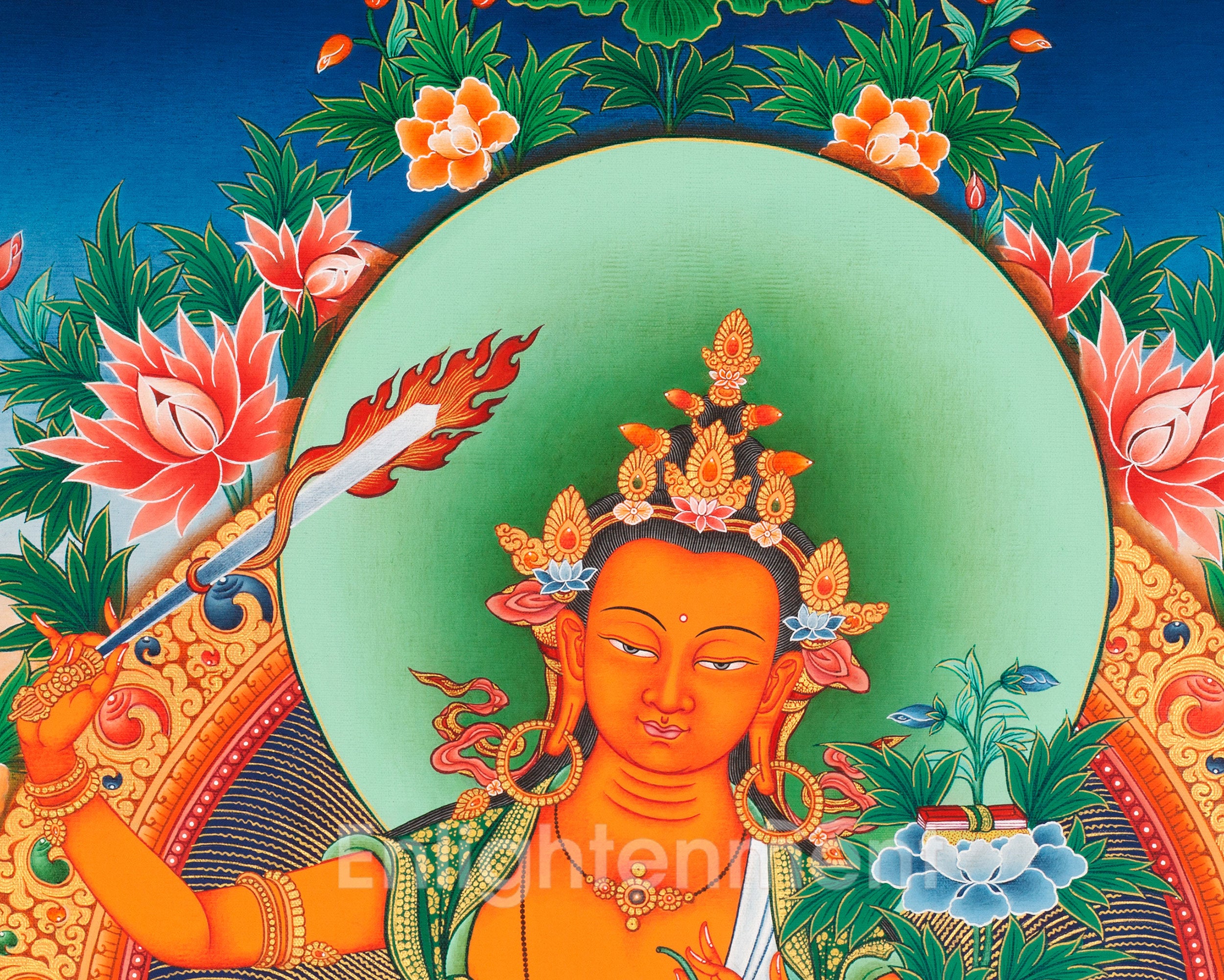 Buddhist Deity Manjushri Thangka | Sacred Buddhist Art of Wisdom and Compassion