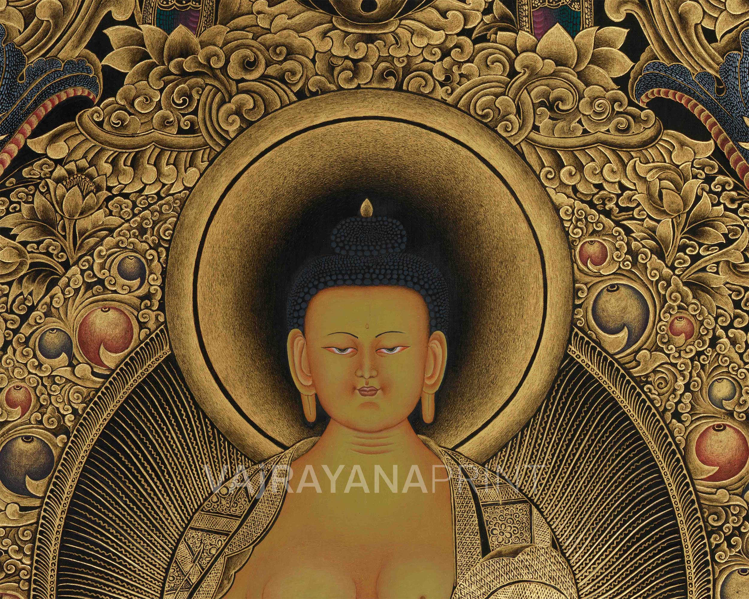 Founder of Buddhism, Siddhartha Gautama | Gold on Black Canvas | Giclée Print of the Buddha