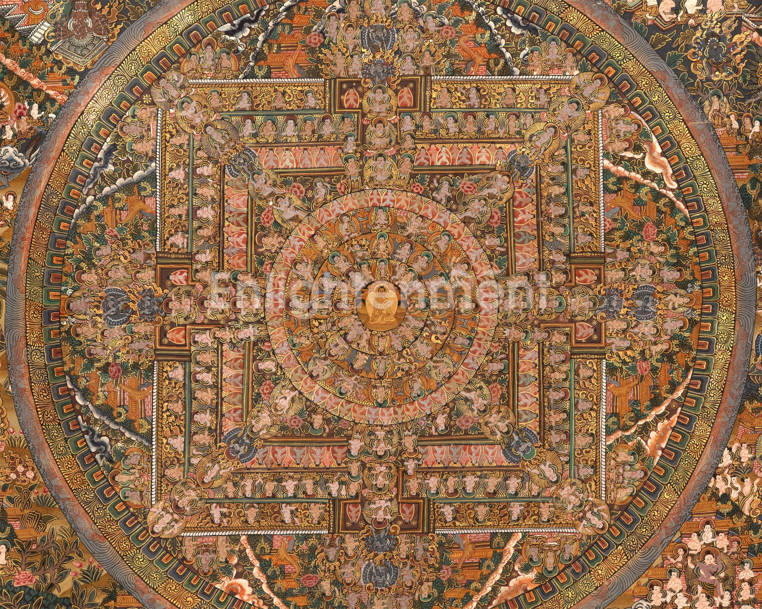 Vintage Buddhist Mandala | Hand Painted Tibetan Wall Decor
