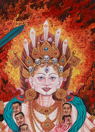 Wrathful Chamunda Thangka | The Fierce Goddess of Tantric Rites